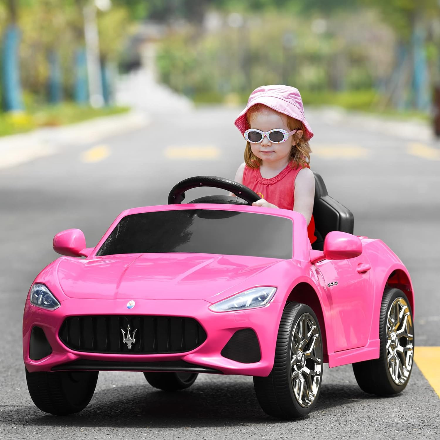 12V Kids Ride on Car, Pink Licensed Maserati Gran Cabrio Electric Vehicle with R
