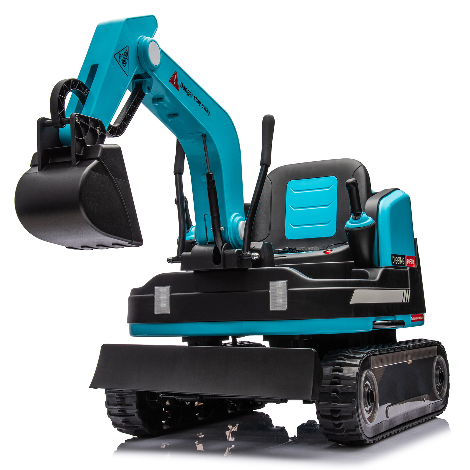 JOYLDIAS Blue 360° 12V Battery Kids Ride On Excavator & Bulldozer w/MP3,Remote