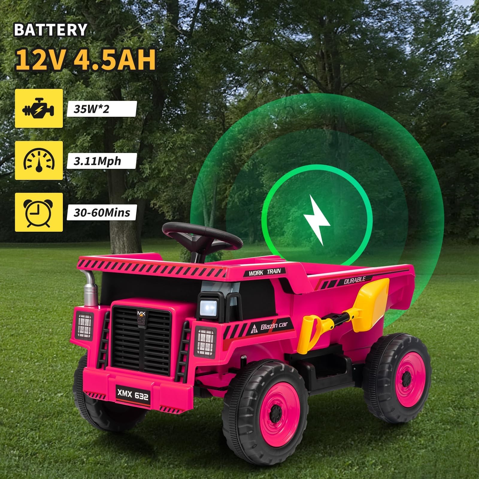12V Electric Ride On Dump Truck For Kid Ride On Toy With Shovel LED Lights Music