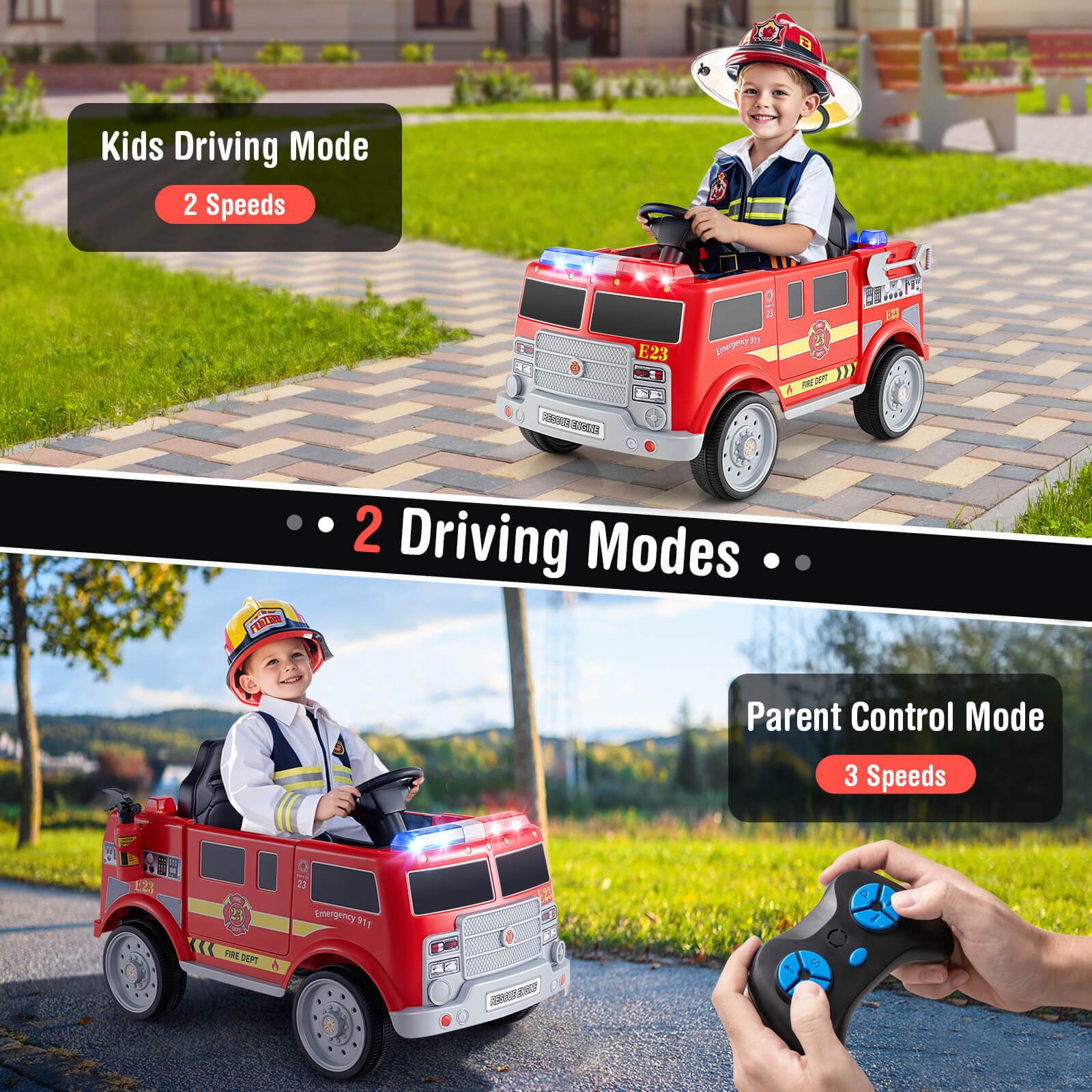 Kids Ride on Police Car 12V Battery Powered Electric Vehicle w/ 3 Speeds