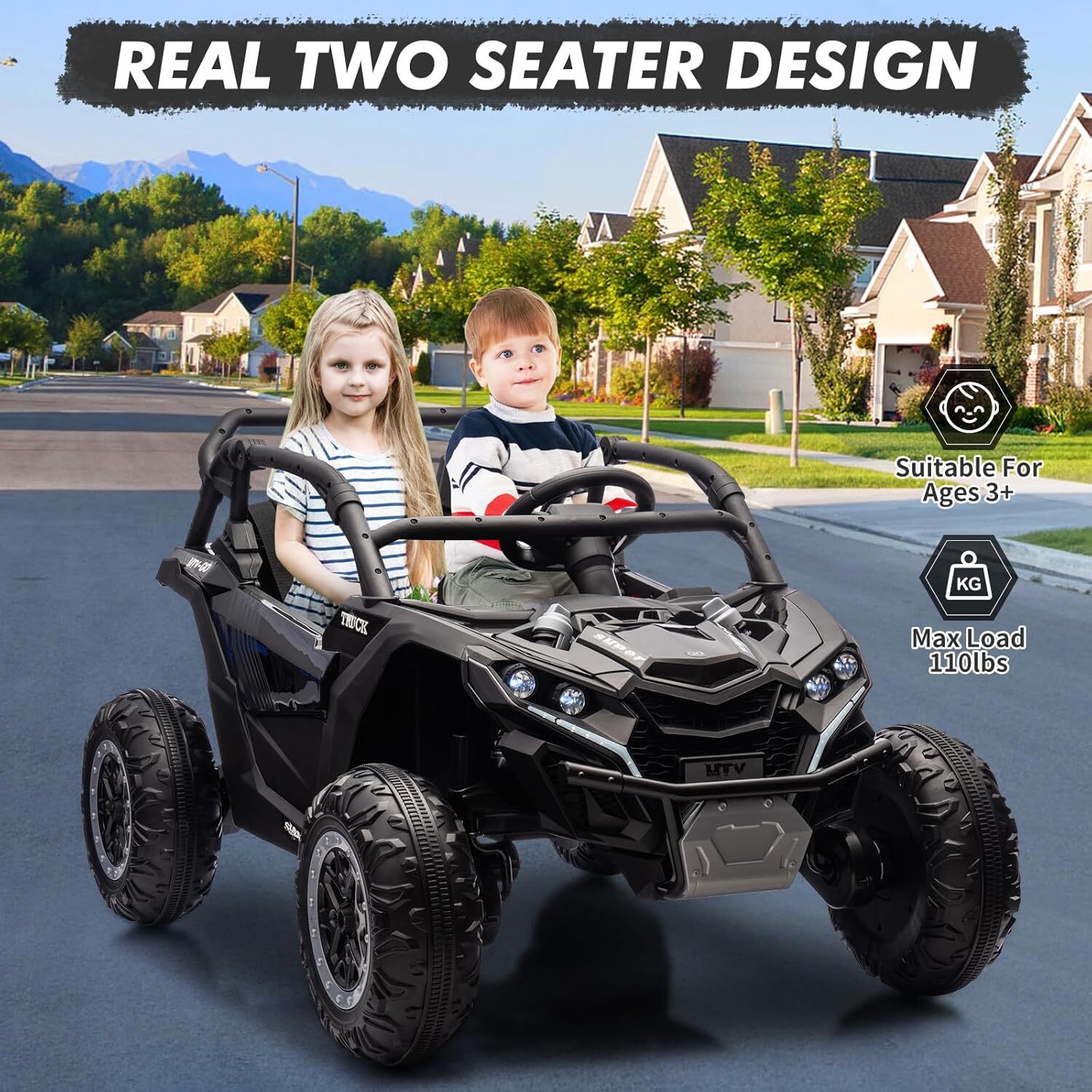 2 Seater Ride On Car, 24V Battery Powered Electric Off-Road Utv w/Remote Control