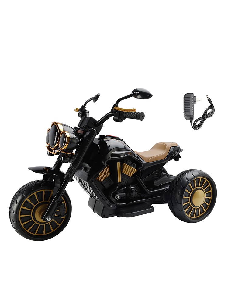 3 Wheel Kids Ride On Motorcycle Electric Dual Drive Toy Car With LED Light Black