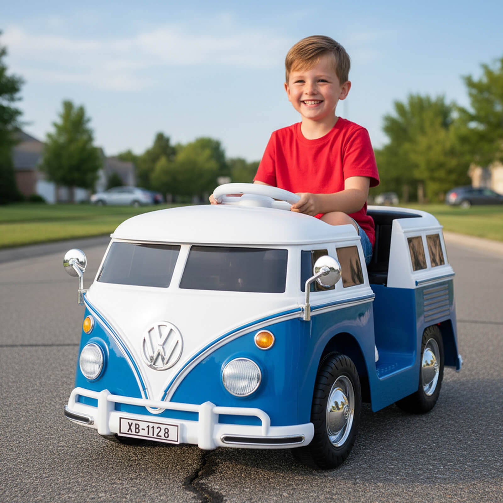 Licensed Volkswagen Ride-on Bus w/ Cup Holder, LED Headlights, Music & Horn