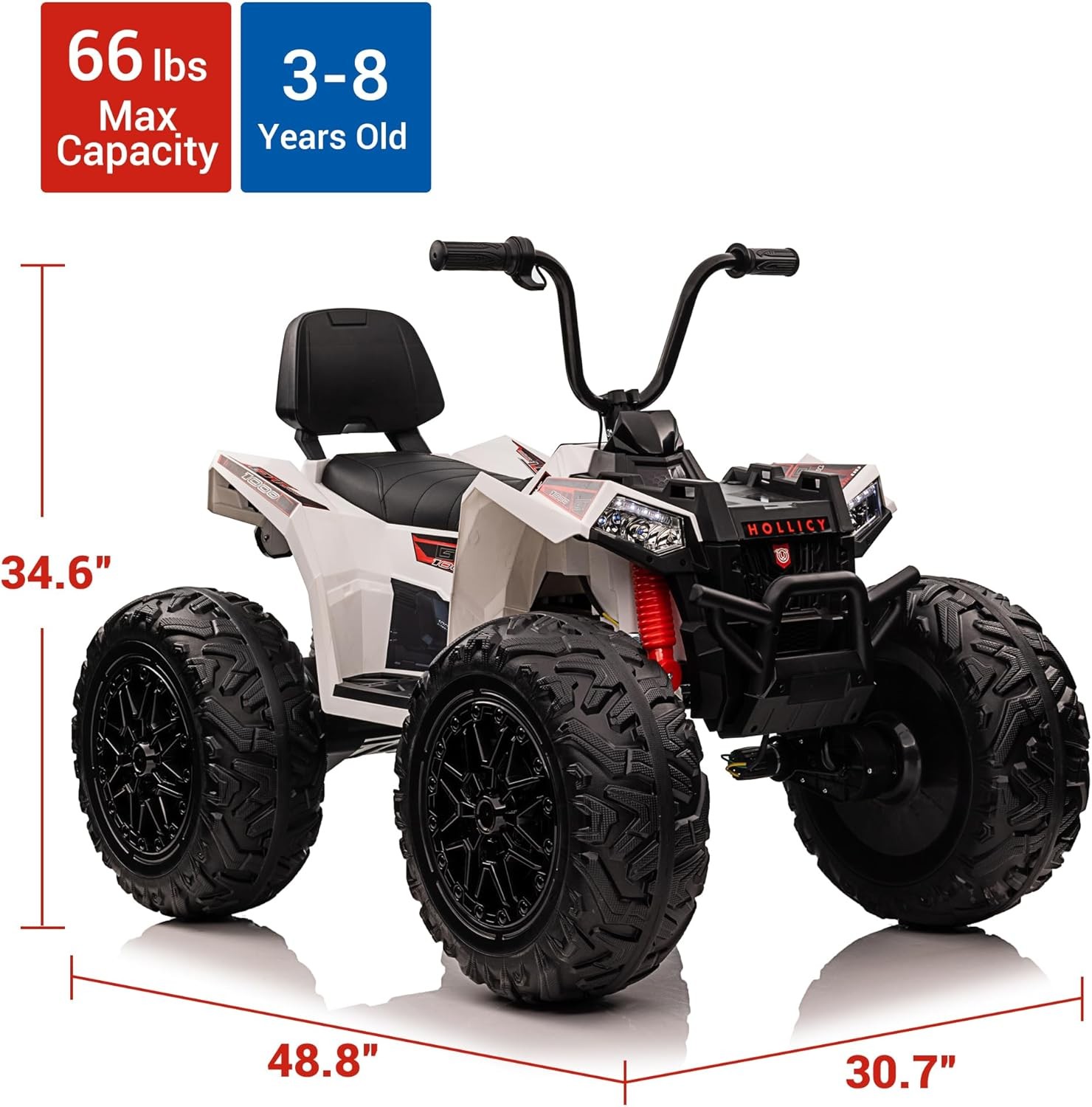 Kids Electric Quad, 2-Seater 4WD, 5MPH Max Speed with Music & LEDs for Ages 3-8