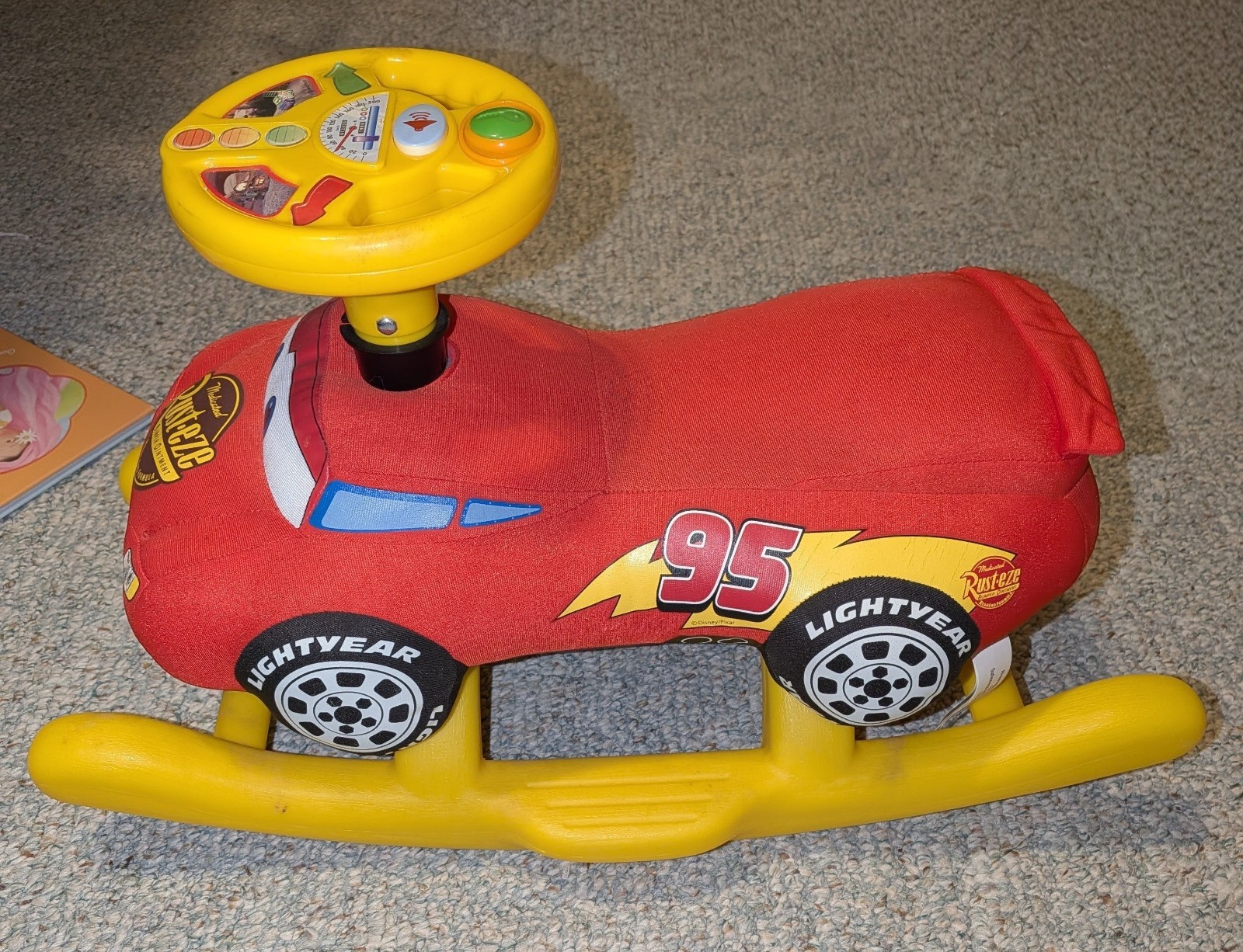 Y2K Disney Pixar Lightning McQueen Plush Ride On Rocker Toy Works Great!