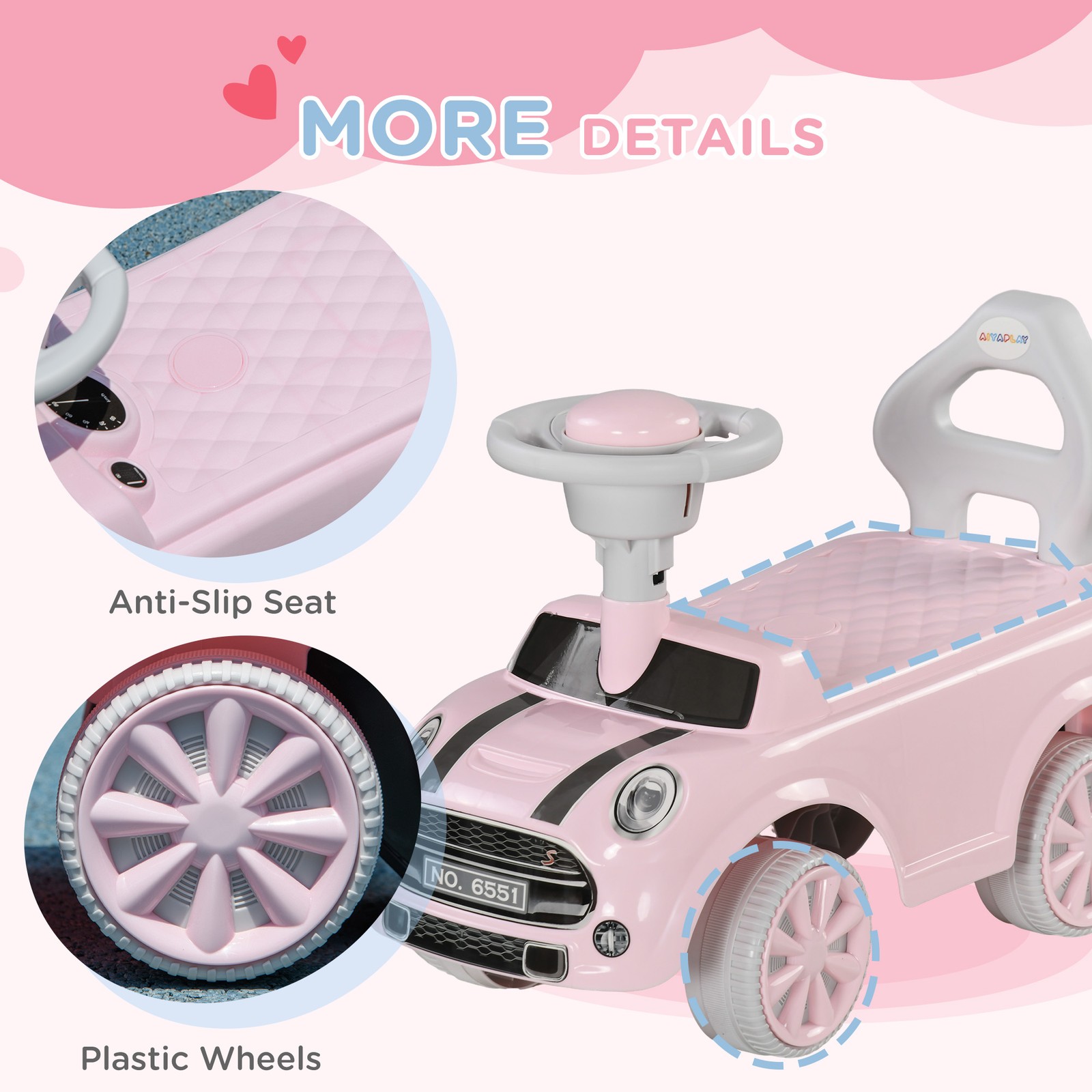 Toddler Ride on Toy, Foot to Floor Sliding Car, Pink