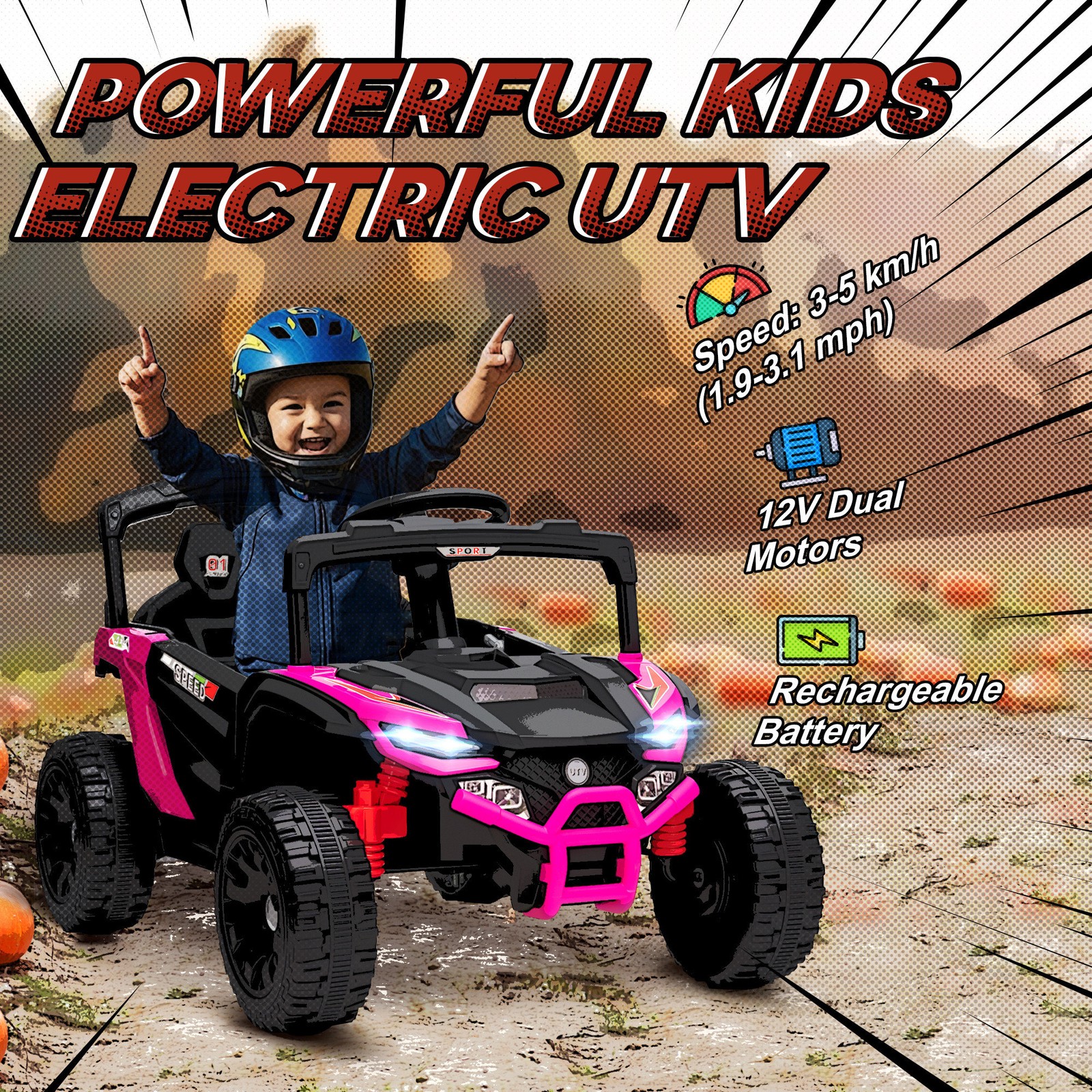 12V Kids Ride On Truck with Dual Motors for 3-5 Boys Girls, Pink