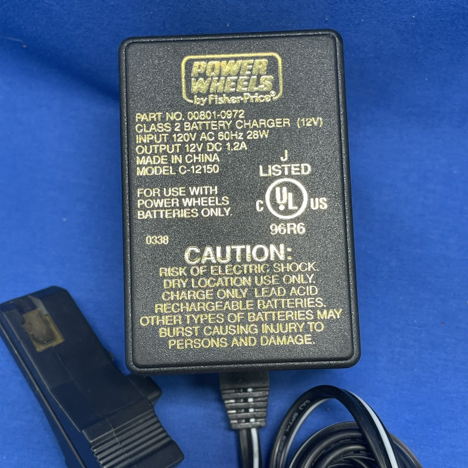 Fisher Price Power Wheels A/C Cord Charger 00801-0972 Class 2 12V Model C-12150
