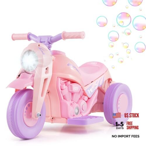 Kids Motorcycle, 6V Electric Ride On Car with Automatic Bubble Violet