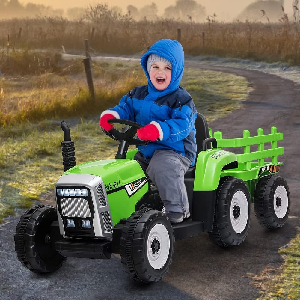 Battery‑Powered 12V Kids Tractor w/ Remote,25/35W Motor, LED, Educational Audio