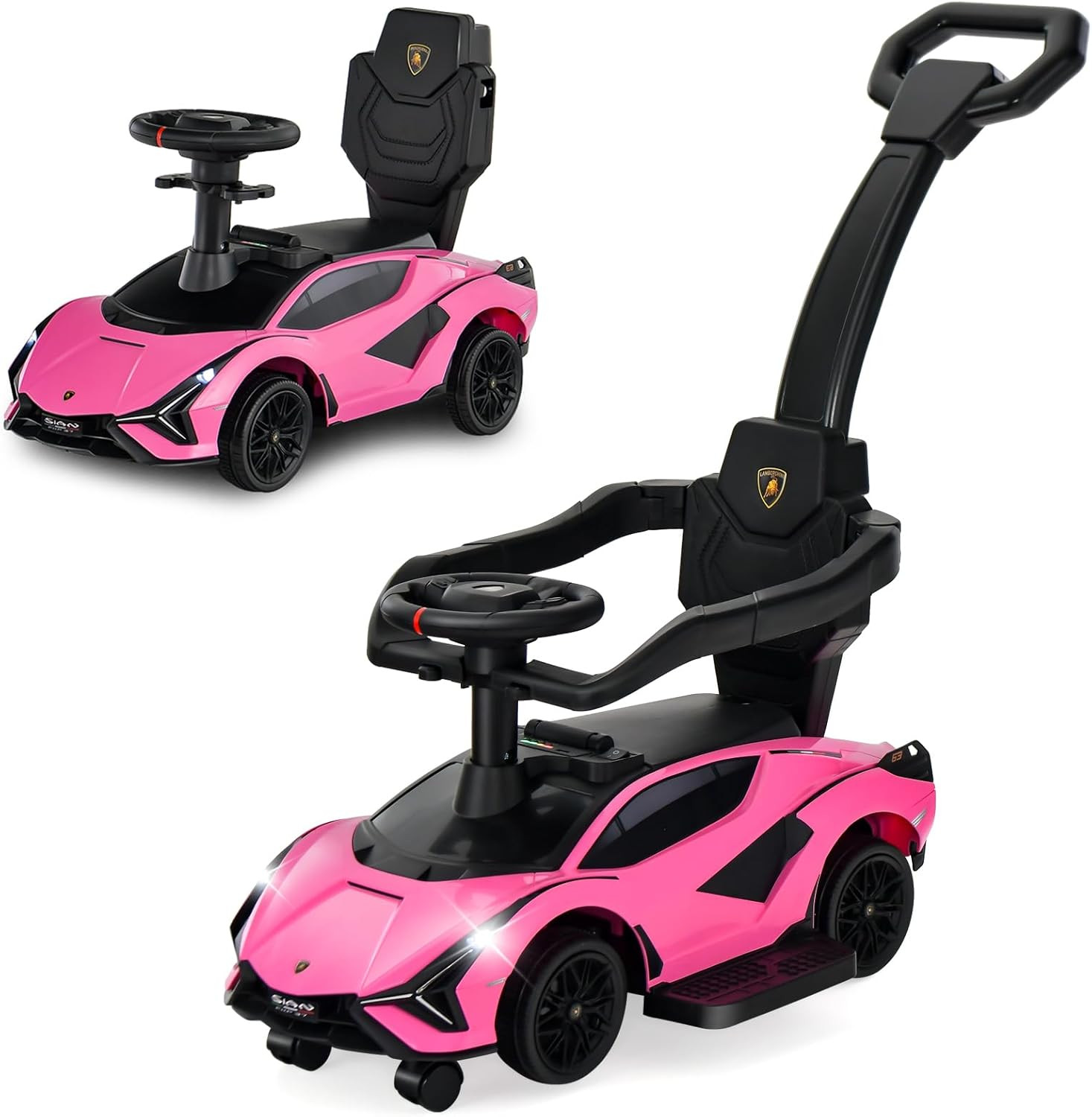 3 in 1 Ride on Push Car, Licensed Lamborghini SIAN Baby Sliding with Parent Cont