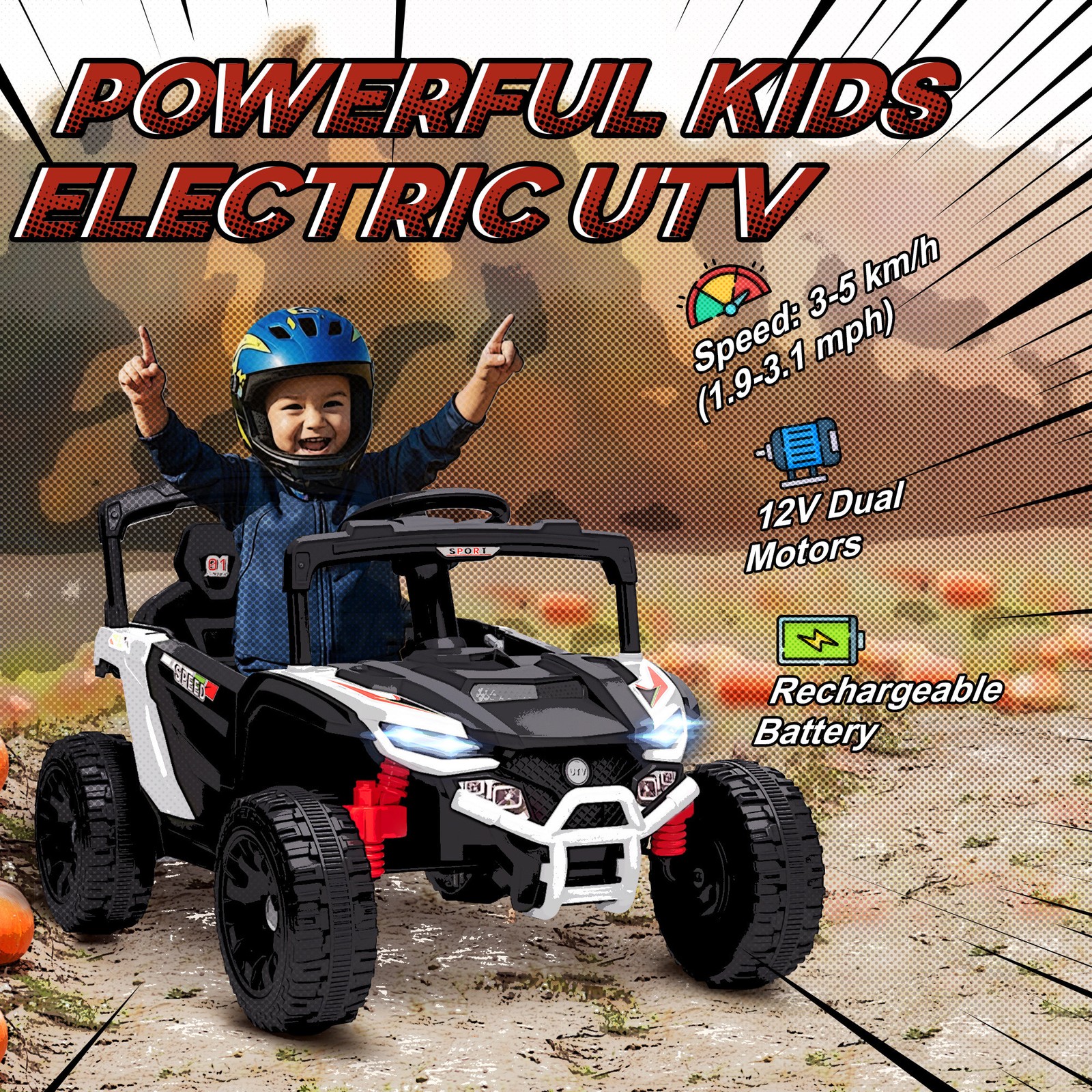 12V Kids Ride On Truck with Dual Motors for 3-5 Boys Girls, White