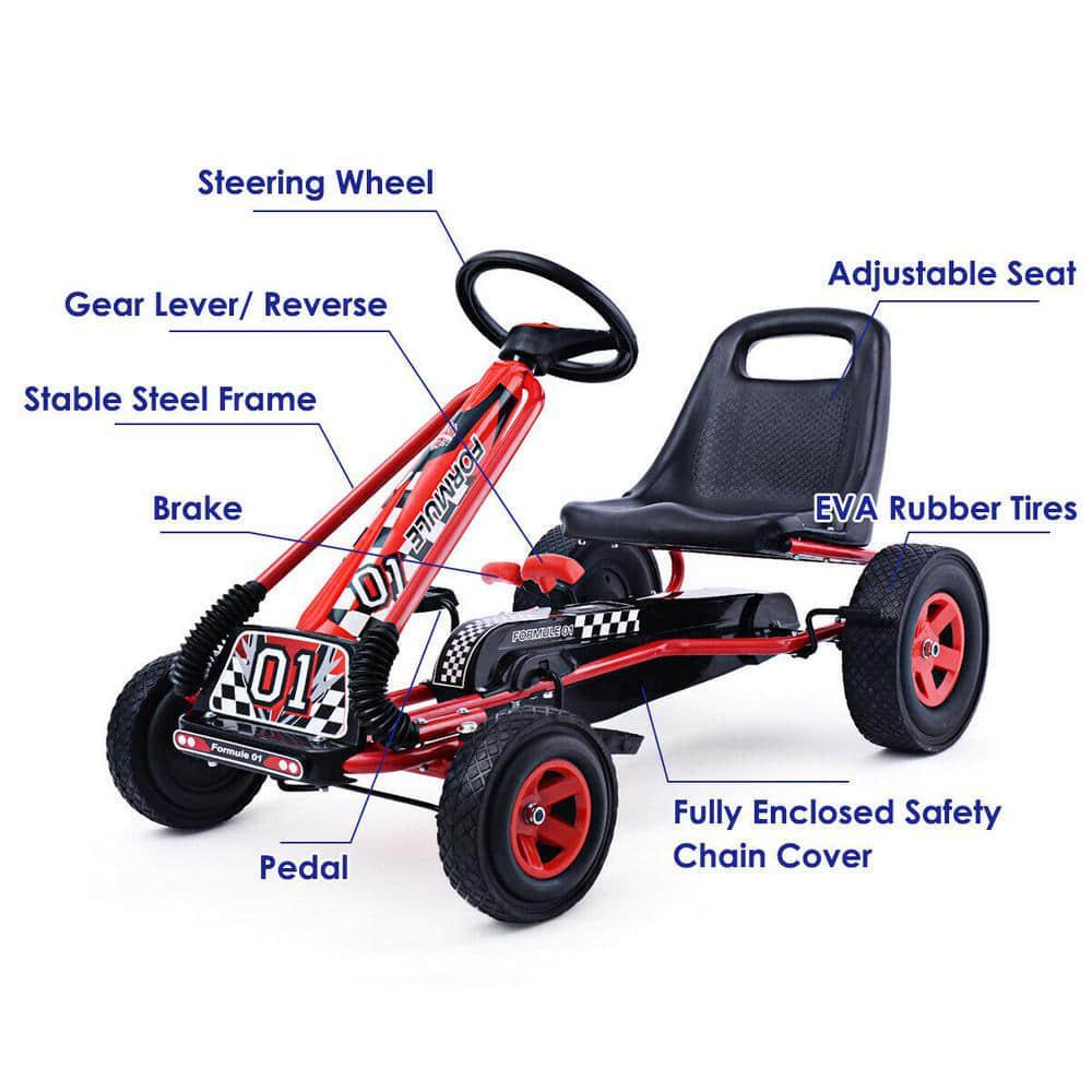 7 in. Red Kids Ride On Pedal Powered Bike Go Kart Racer Car Outdoor