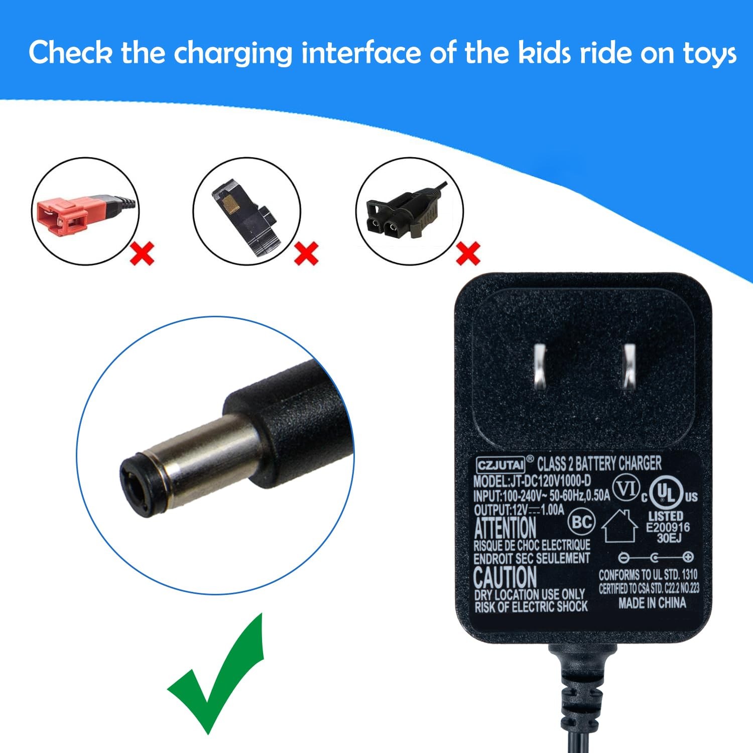 12V Charger for Kids Ride On Car,12 Volt Battery Best black