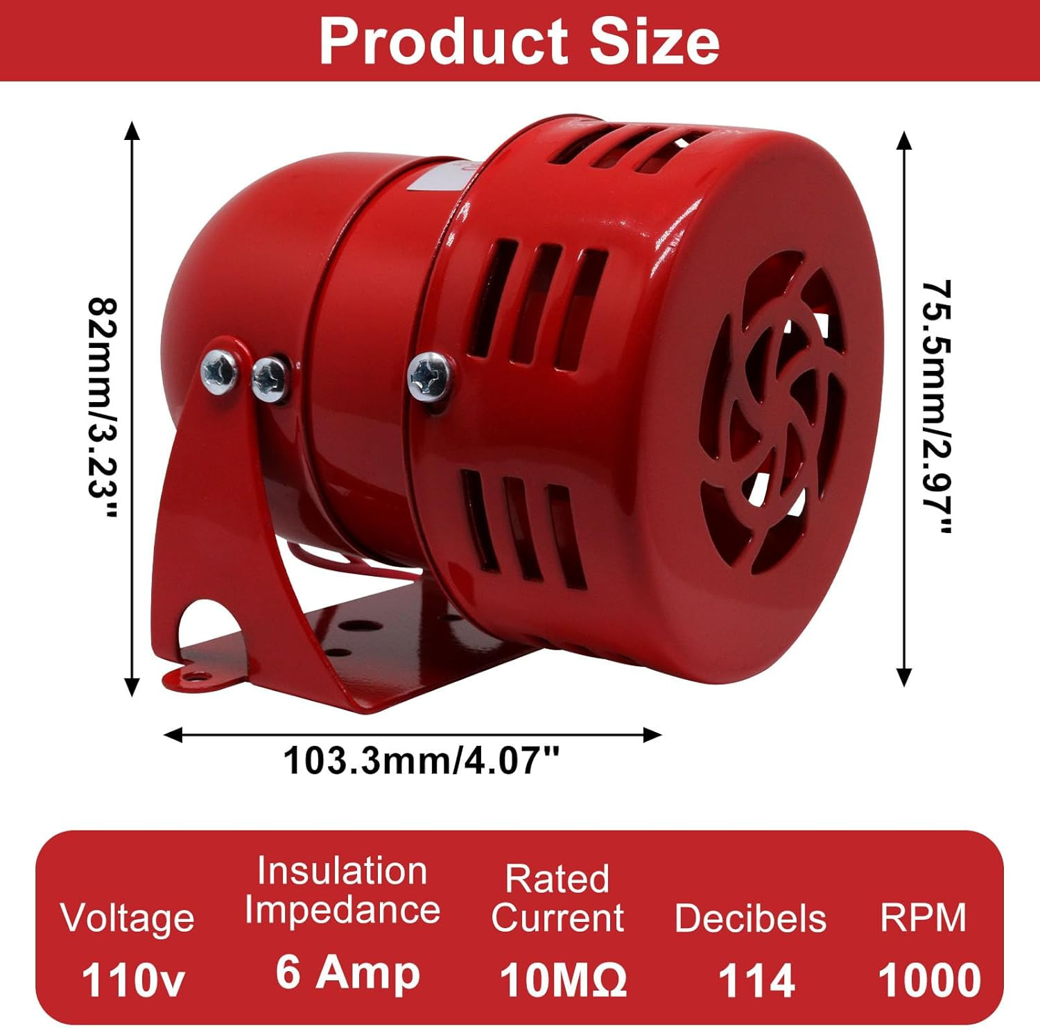 Motor Siren Red 1Pc AC 110V 114Db Industry Electric Motor Alarm Driven Siren, Ho