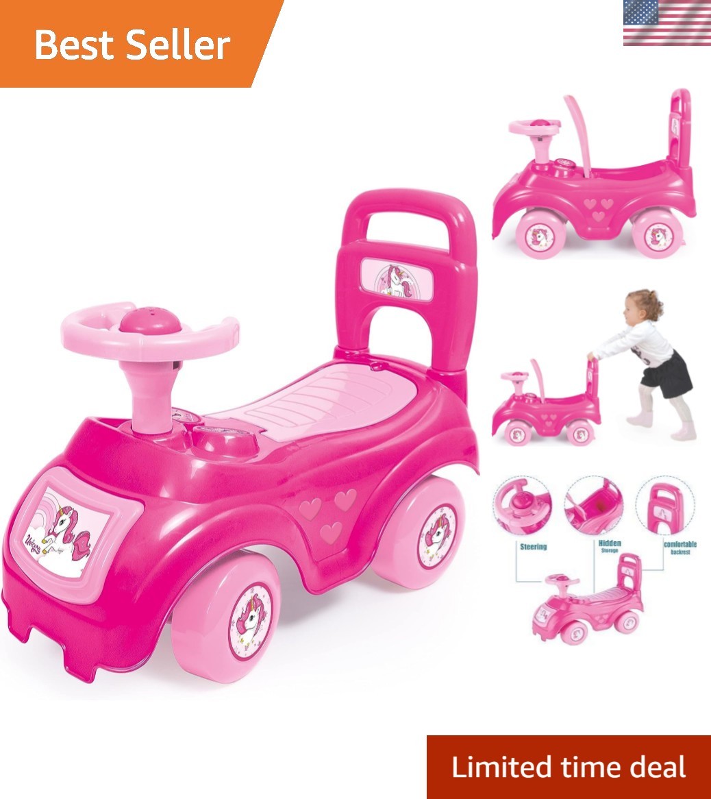 Delightful Pink Unicorn Ride-On Vehicle: Foot-to-Floor Fun for Kids