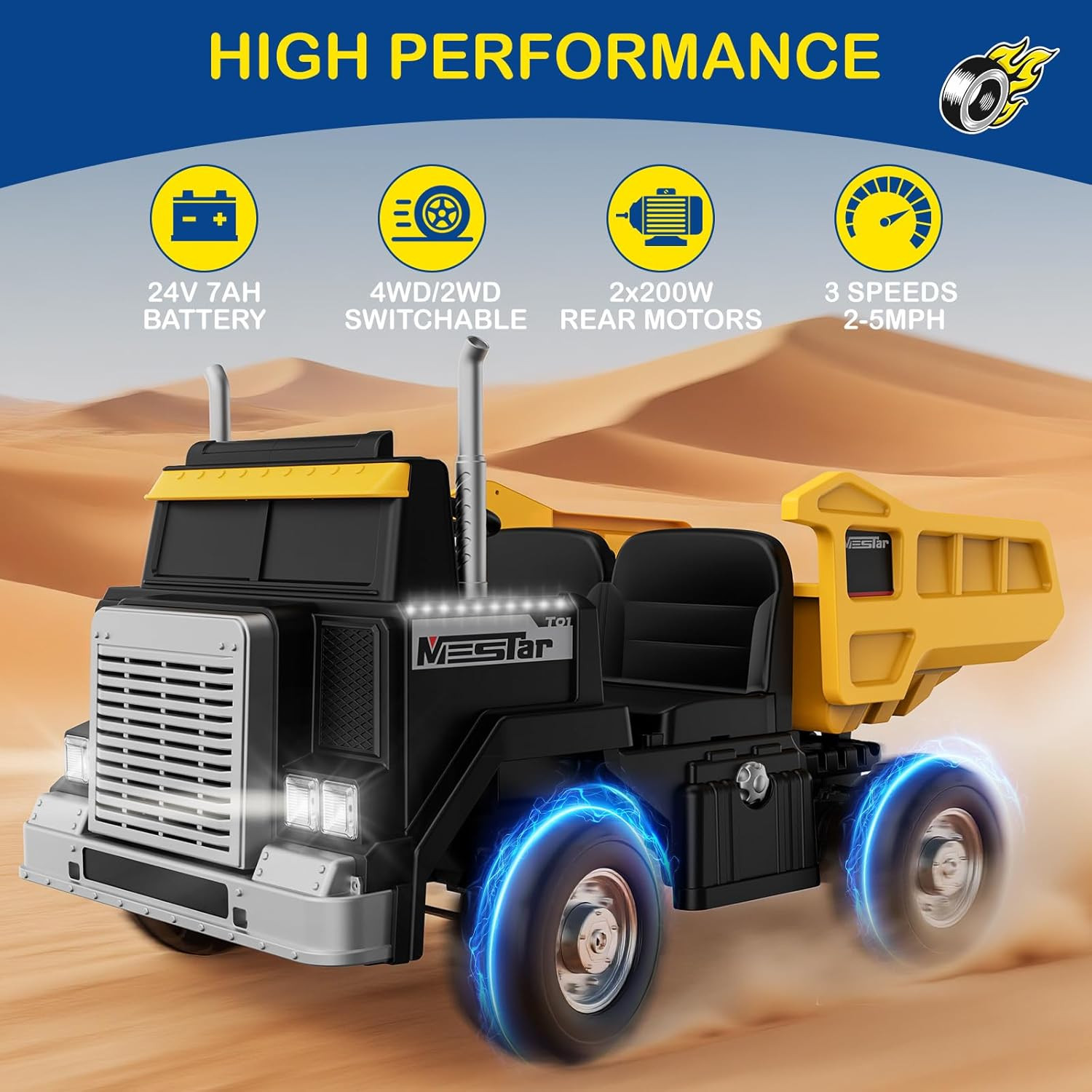 OP60 24V 2-Seater Ride on Dump Truck for Big Kids, 2X200W Powerful Rear Motors,