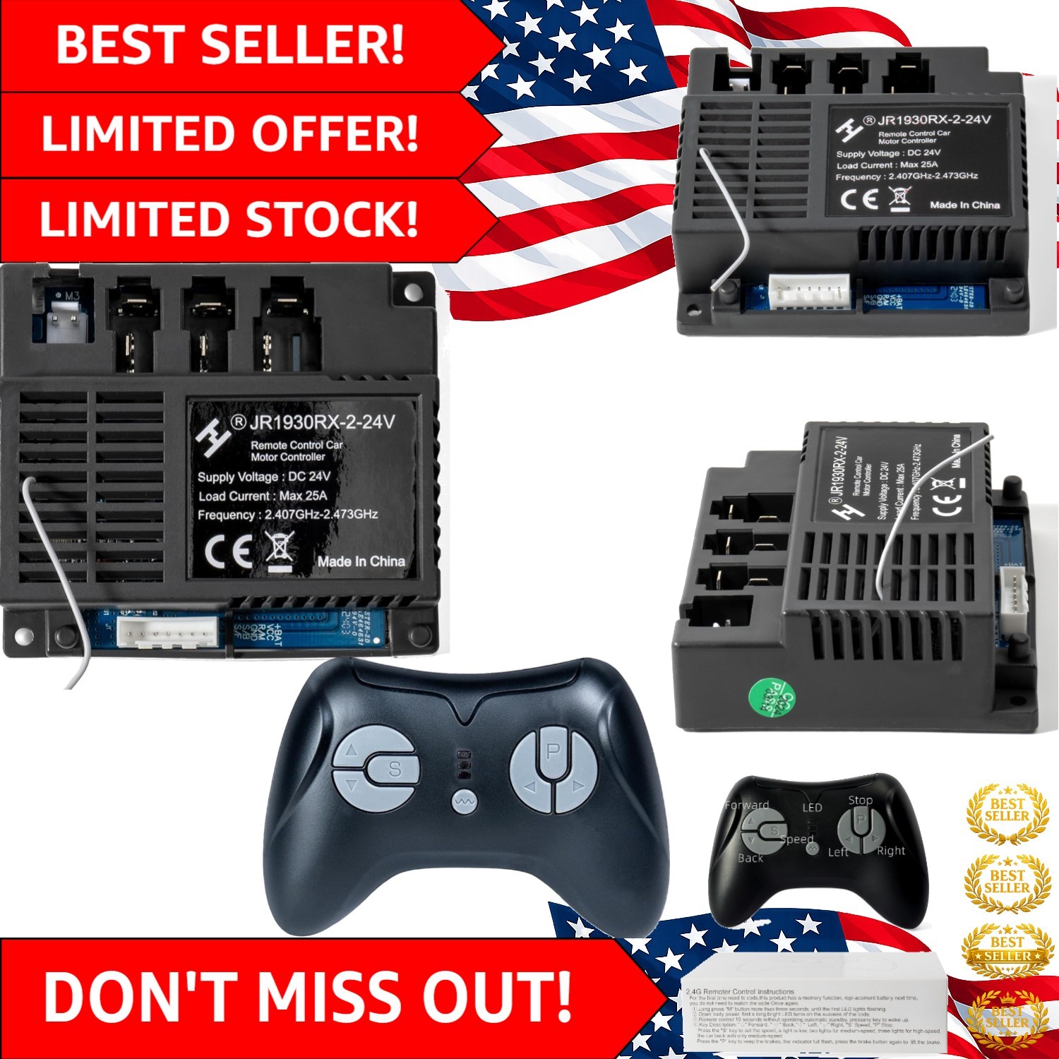 Kids Ride-On Car Remote Control & Replacement Control Box – 24V Models Only