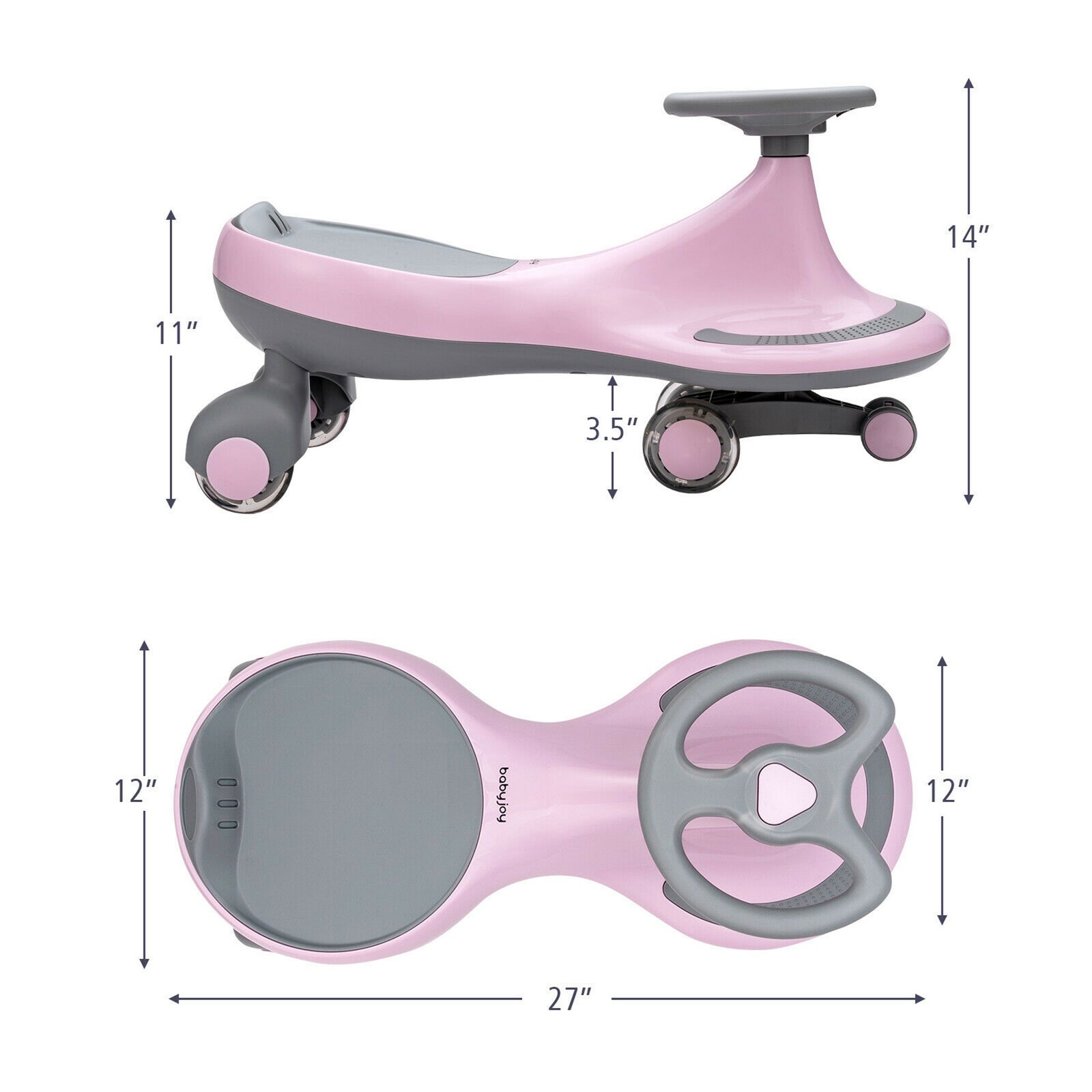 Wiggle Car Ride-on Toy w/ Flashing Wheels for Toddlers & Kids Pink