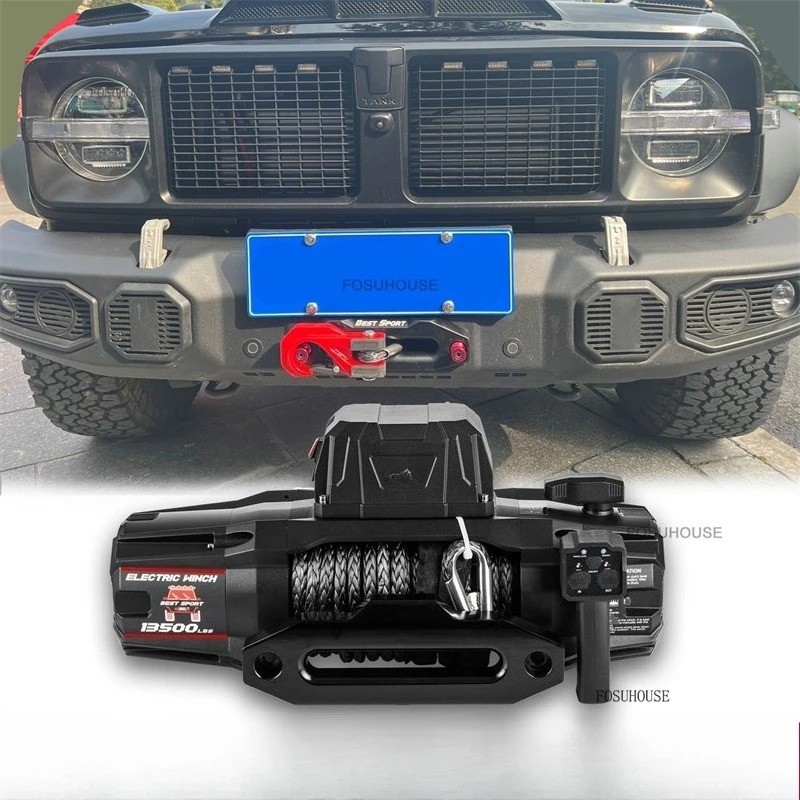 12V Portable Vehicle Self-Rescue Electric Silent Integrated Winch 13,500 Lbs
