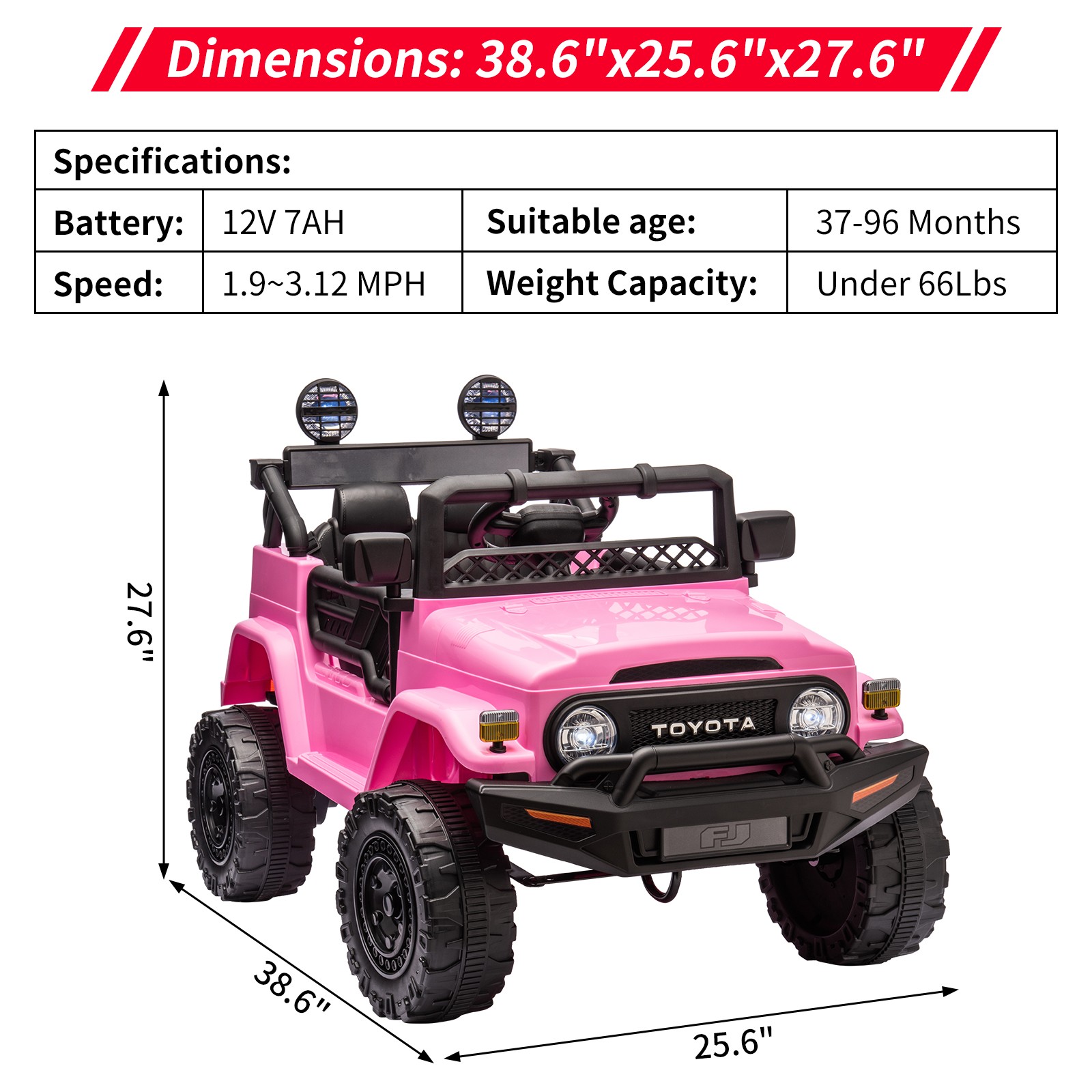 Toyota Licensed Ride-On Car 12V for Children 3-8 LED Lights MP3 Player Remote