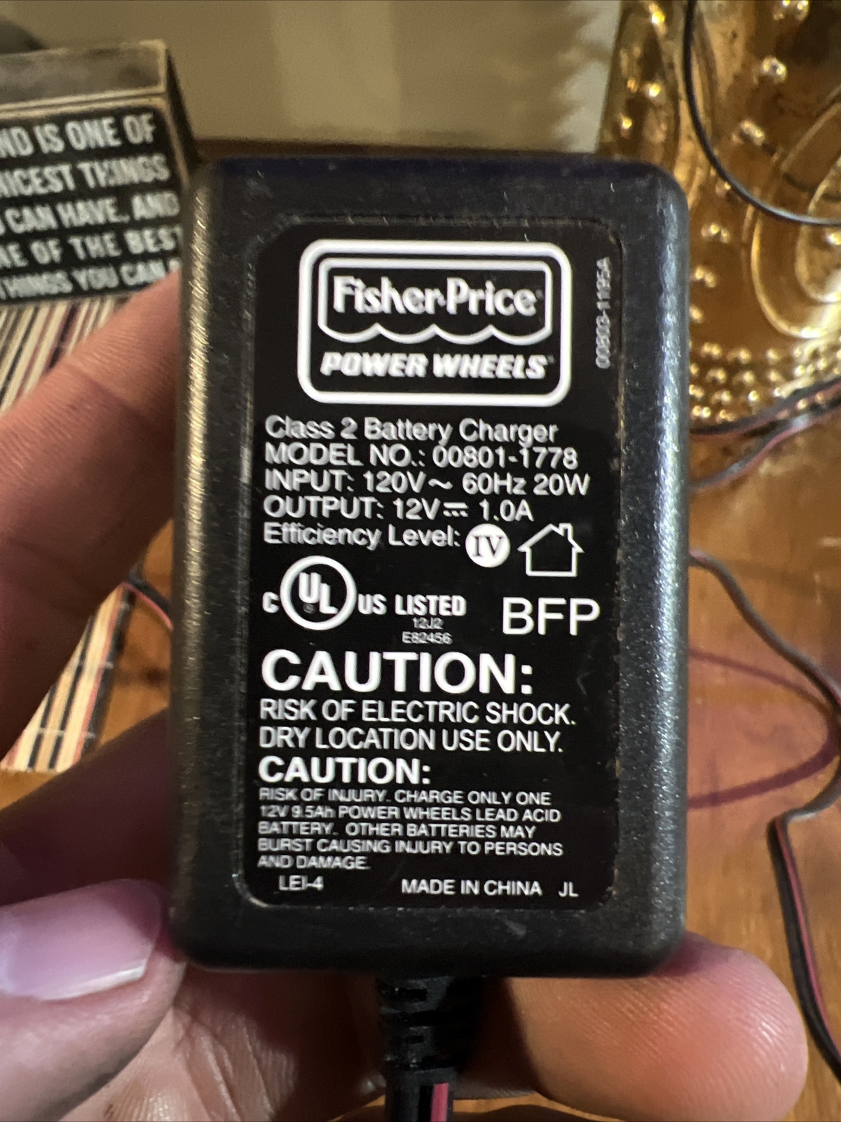 Fisher Price Power Wheels AC Adapter 12V 1A Battery Charger 00801-1778