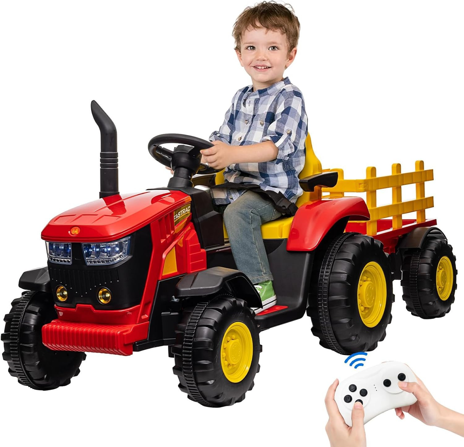 12V Battery Powered Kids Ride on Tractor with Remote Control – 35W Dual Motors,