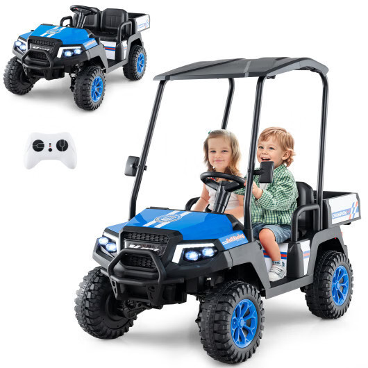 24v Kids Golf Cart 4wd 2-seater Ride On Car With Storage Trunk/Horn-blue