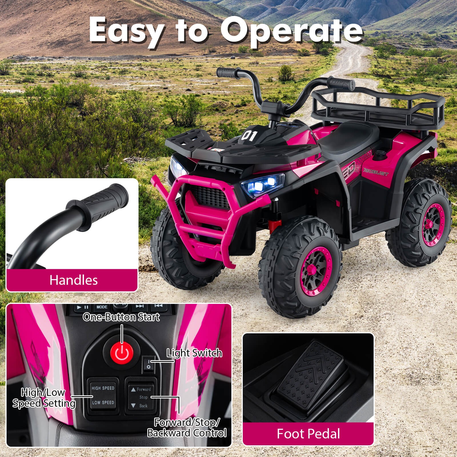 24V Kids Ride on Electric ATV Car Toy w/ Spring Suspension & LED Lights USB