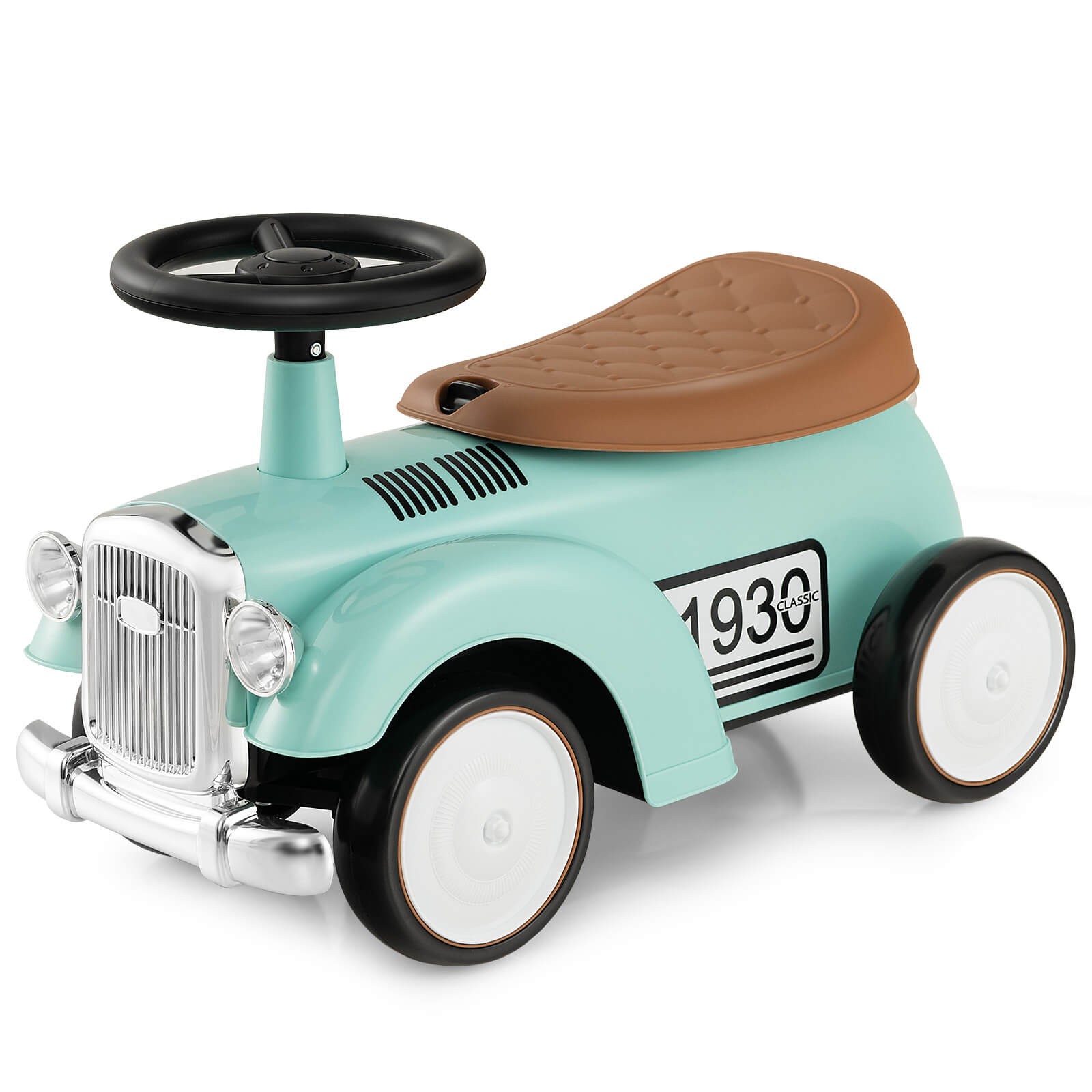 Retro Toddler Ride-on Toy 40° Limit Steering w/ Storage Space, DIY Stickers