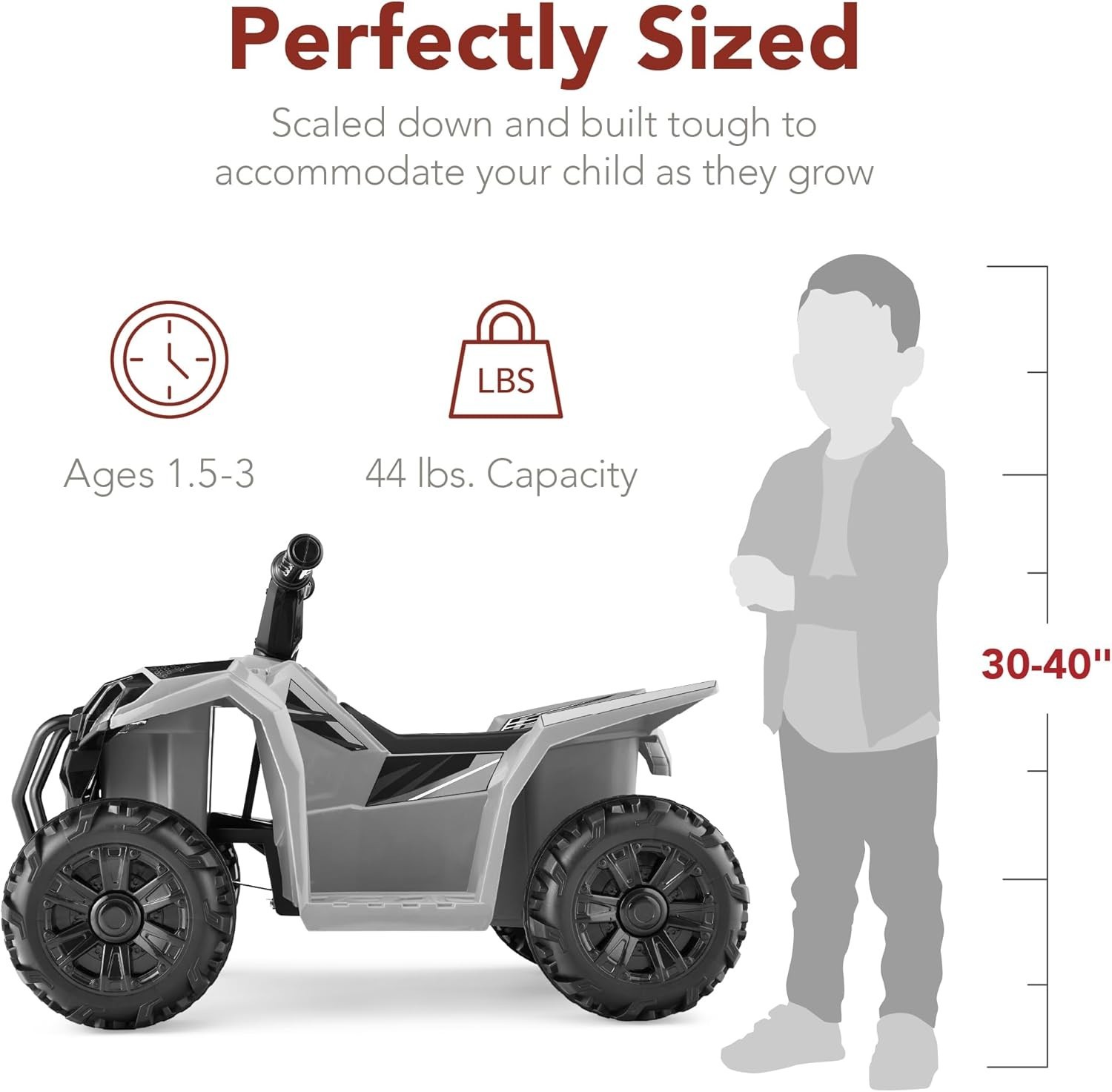 Best Choice 6V Kids Ride On ATV Quad 4-Wheeler 1.8MPH Gray Treaded Tires