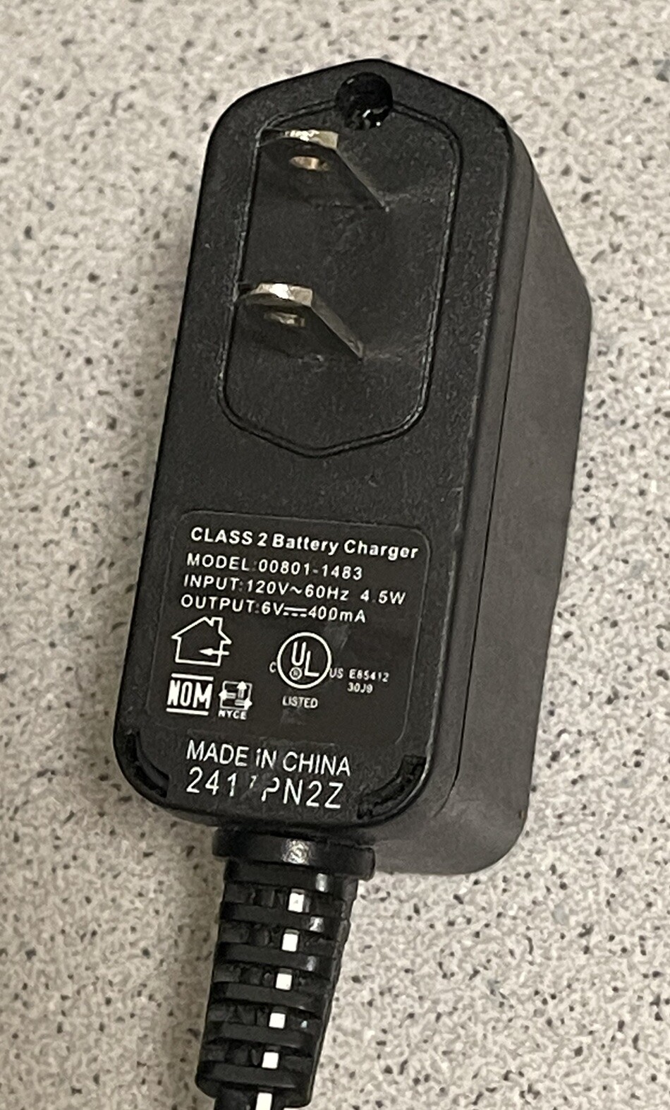 Fisher Price Power Wheels AC/DC Battery Charger Cord Model 00801-1483