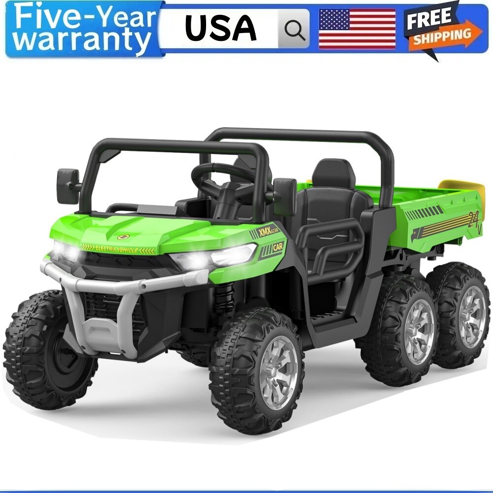 ⭐24V Two Seater Ride On Dump Truck with Electric Dump Bed 6 Wheeler Kids UTV Car