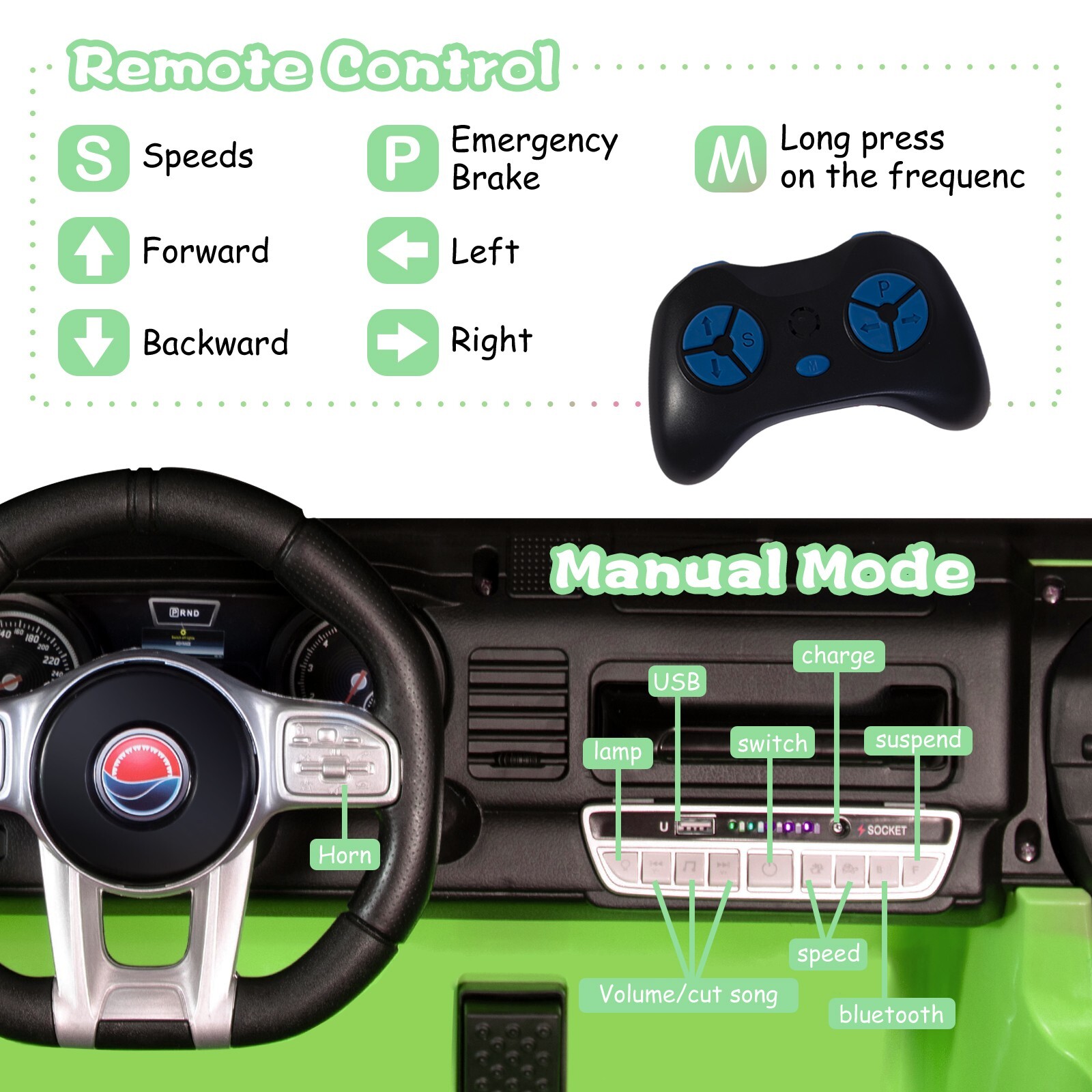 ZEOPHOL Ride On Truck Jeep 12V Electric Kids Toys Car 2 Seater 3 Speeds Green