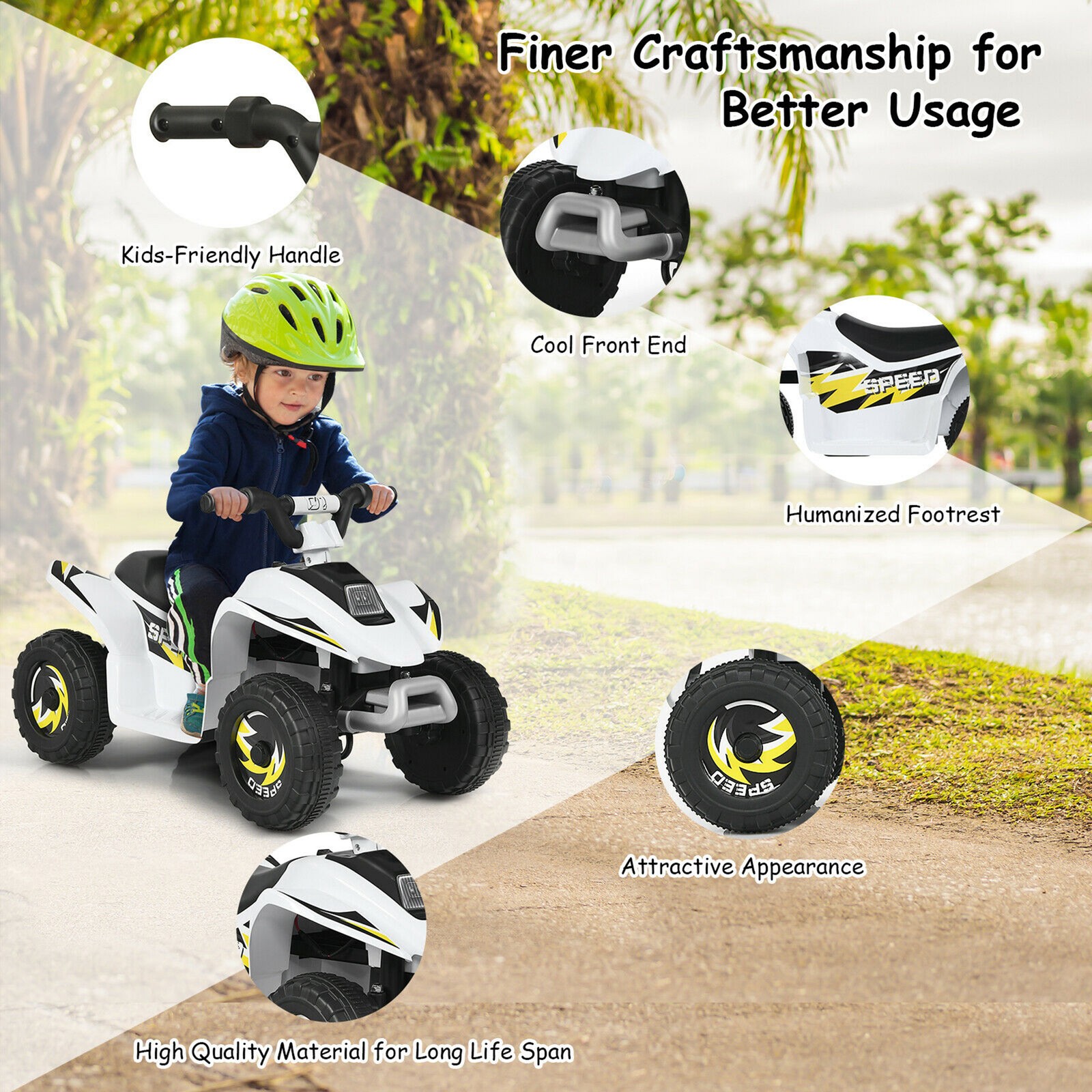6V Kids Electric Quad ATV 4 Wheels Ride On Toy Toddlers Forward & Reverse White