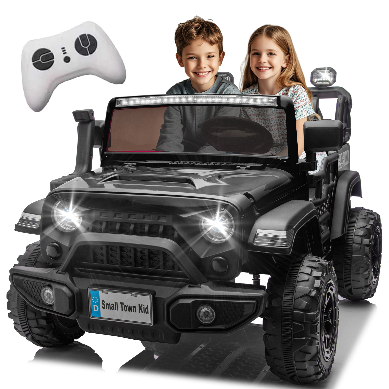 24V 2 Seater Electric Car Ride on Truck for Kids w/Remote,Power Wheels Jeep,Blac