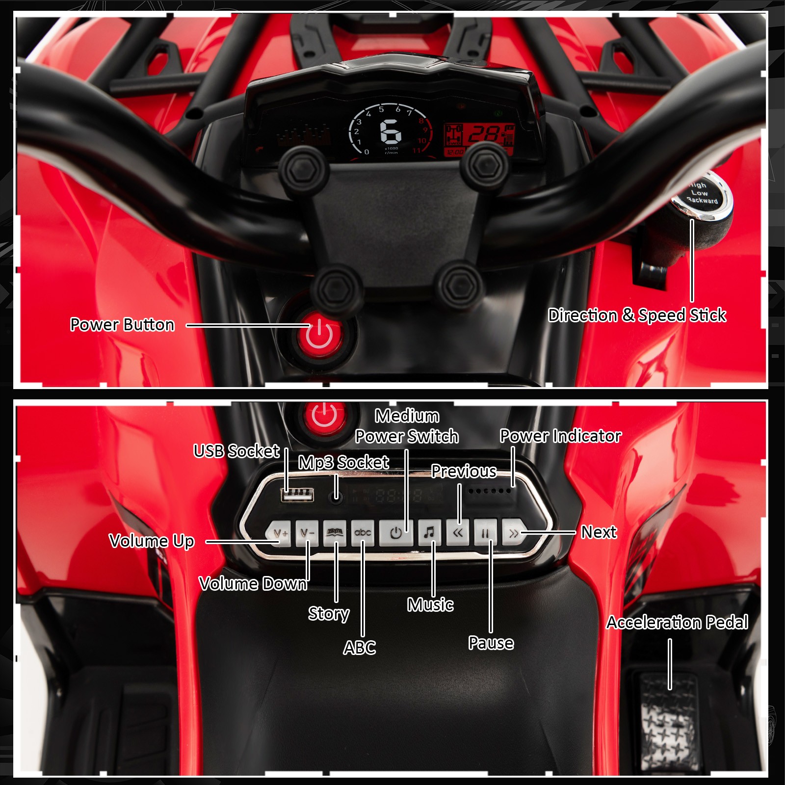 12V 2 Speeds Kids Ride ATV Electric 4-Wheeler Quad w/ Mp3 & Headlights Red