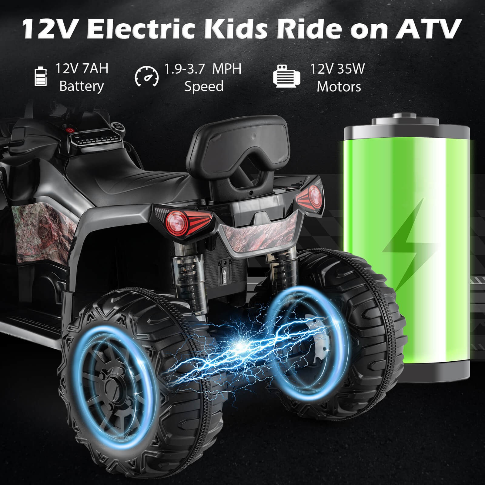 12V Kids Ride ATV Electric 4-Wheeler Quad w/ Music & Headlights