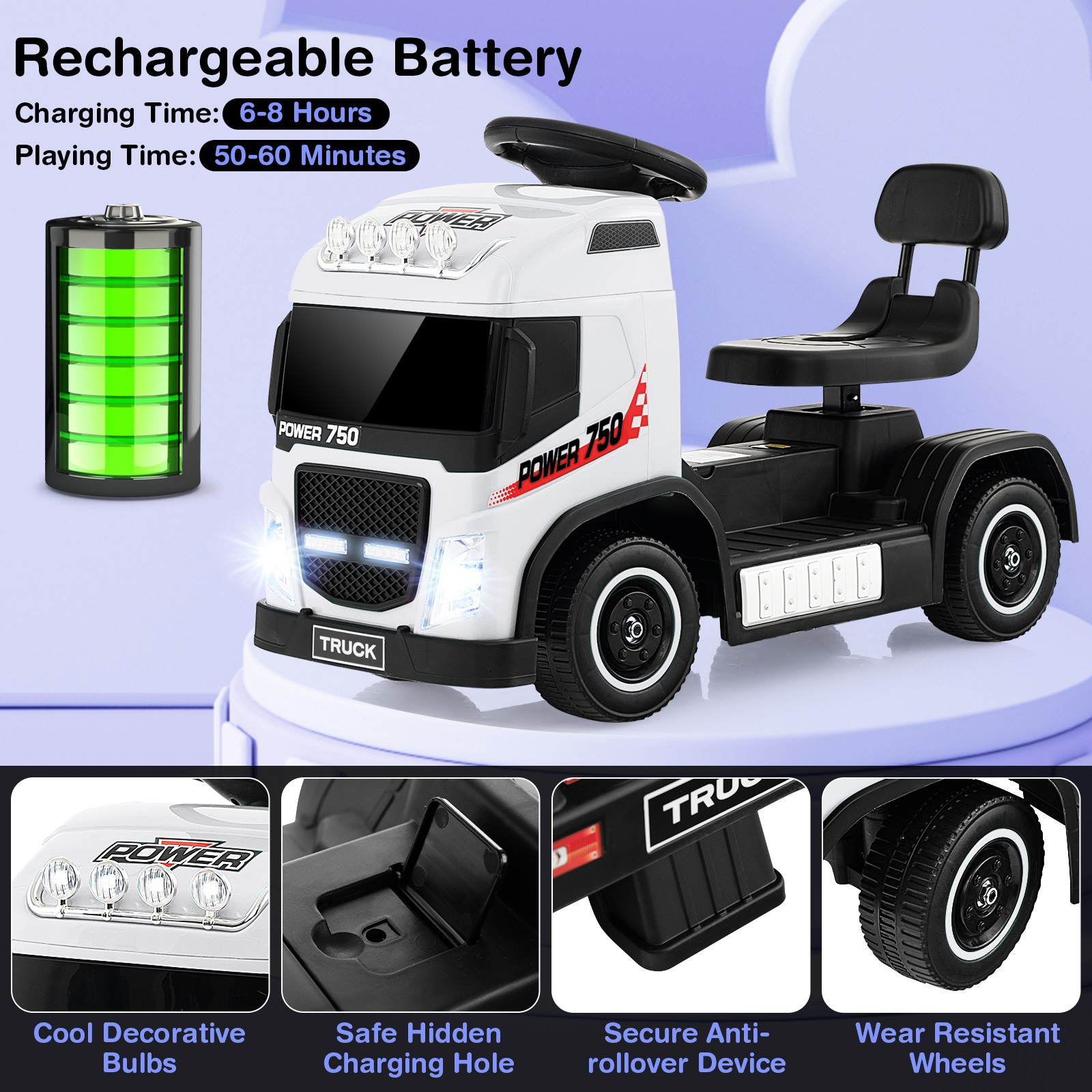 6V Kids Electric Ride-on Truck Battery Powered Ride-on Toy w/LED Lights