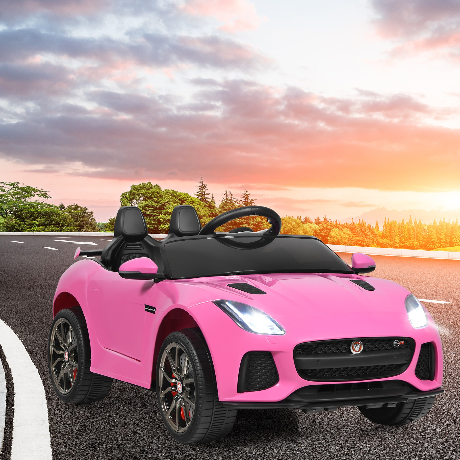 Honey Joy 12V Jaguar F-Type SVR Licensed Kids Ride On Car w/ MP3 & Lights Pink