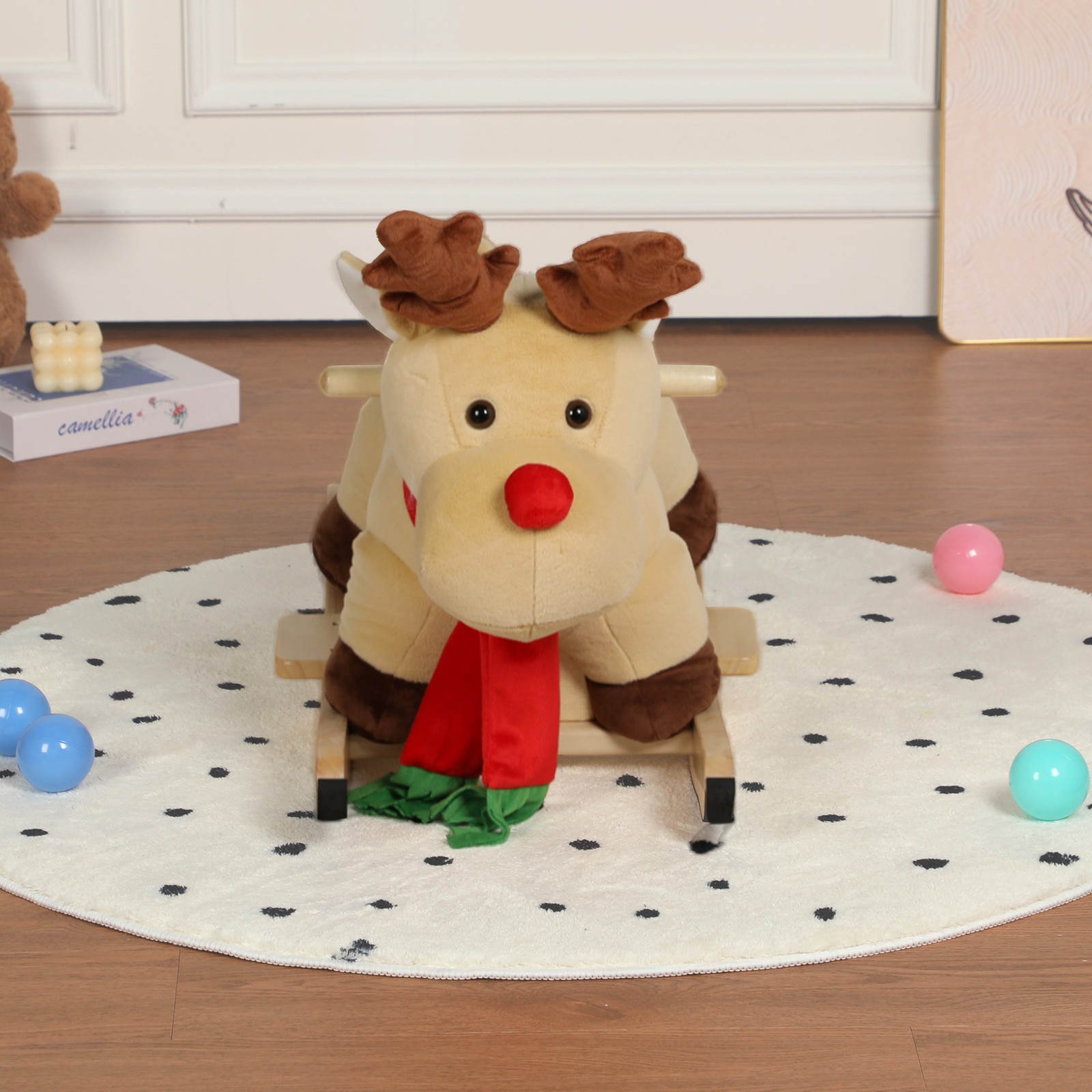 Kids Plush Moose Rocking Ride-On Toy Music Safety Belt 1-3 Years CPC Certified