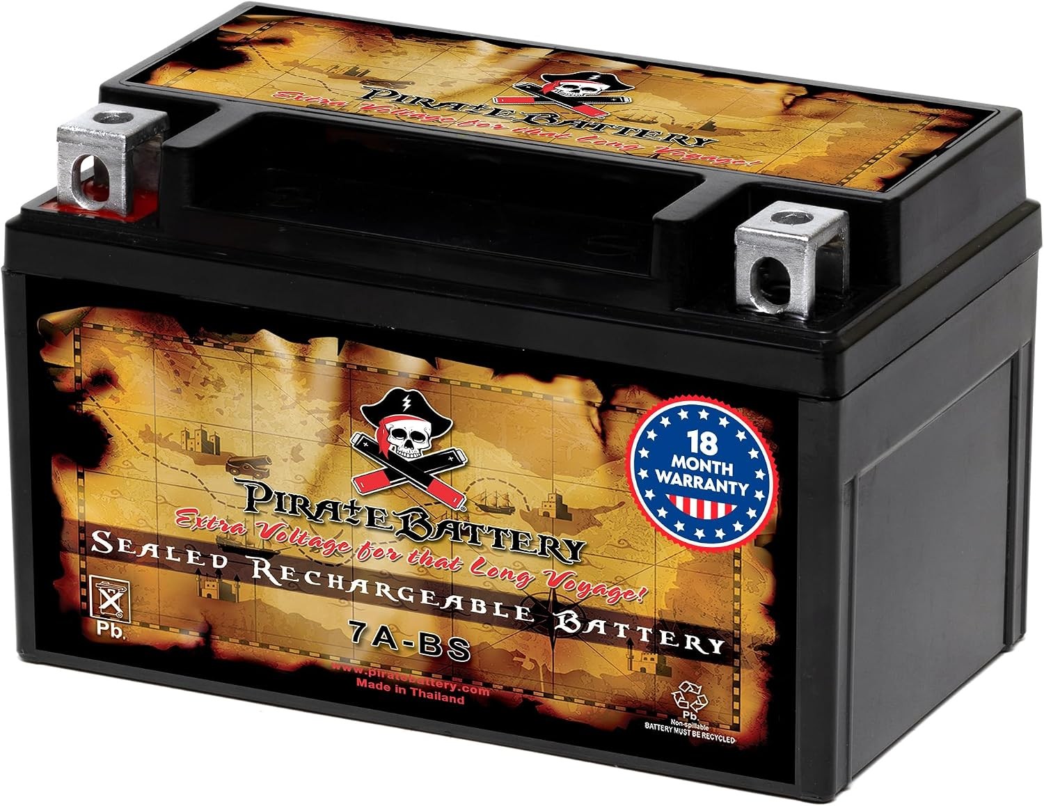 Pirate Battery YTX7A-BS 12V 90 CCA AGM – Maintenance-Free 6 Ah Battery for ATV,