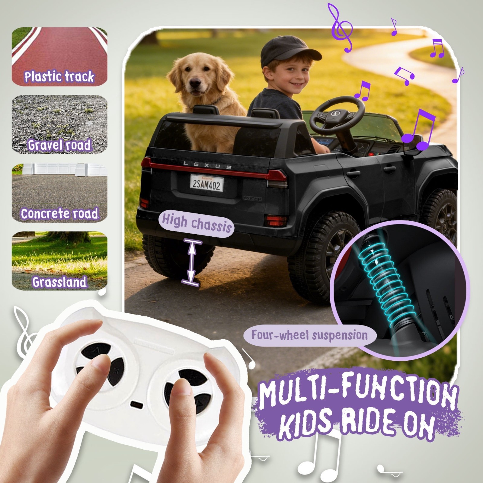 24V 2-Seaters Kids Ride On Car Lexus GX550 Electric Turck Four-wheel Suspension