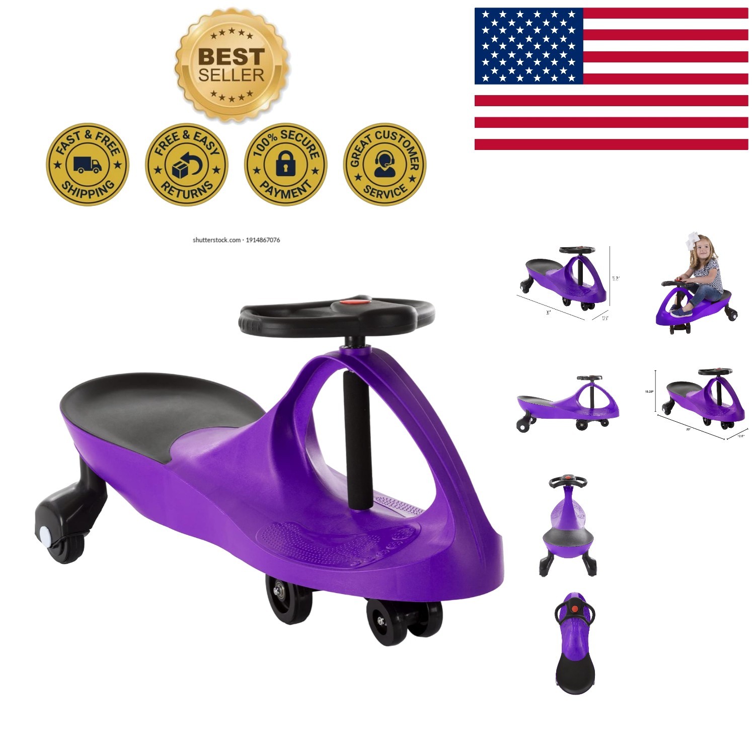 Wiggle Car Ride-On Toy for Ages 3+ – No Batteries, Just Twist & Go! (Purple)