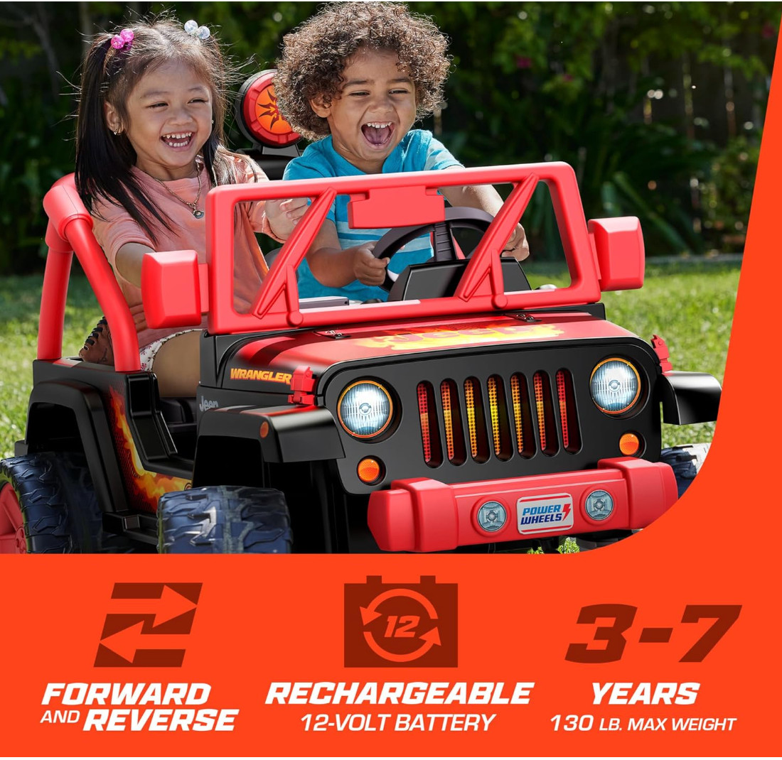 Power Wheels 12V Tough Talking Jeep Powered Ride-On – Black/Red FFR92-9993