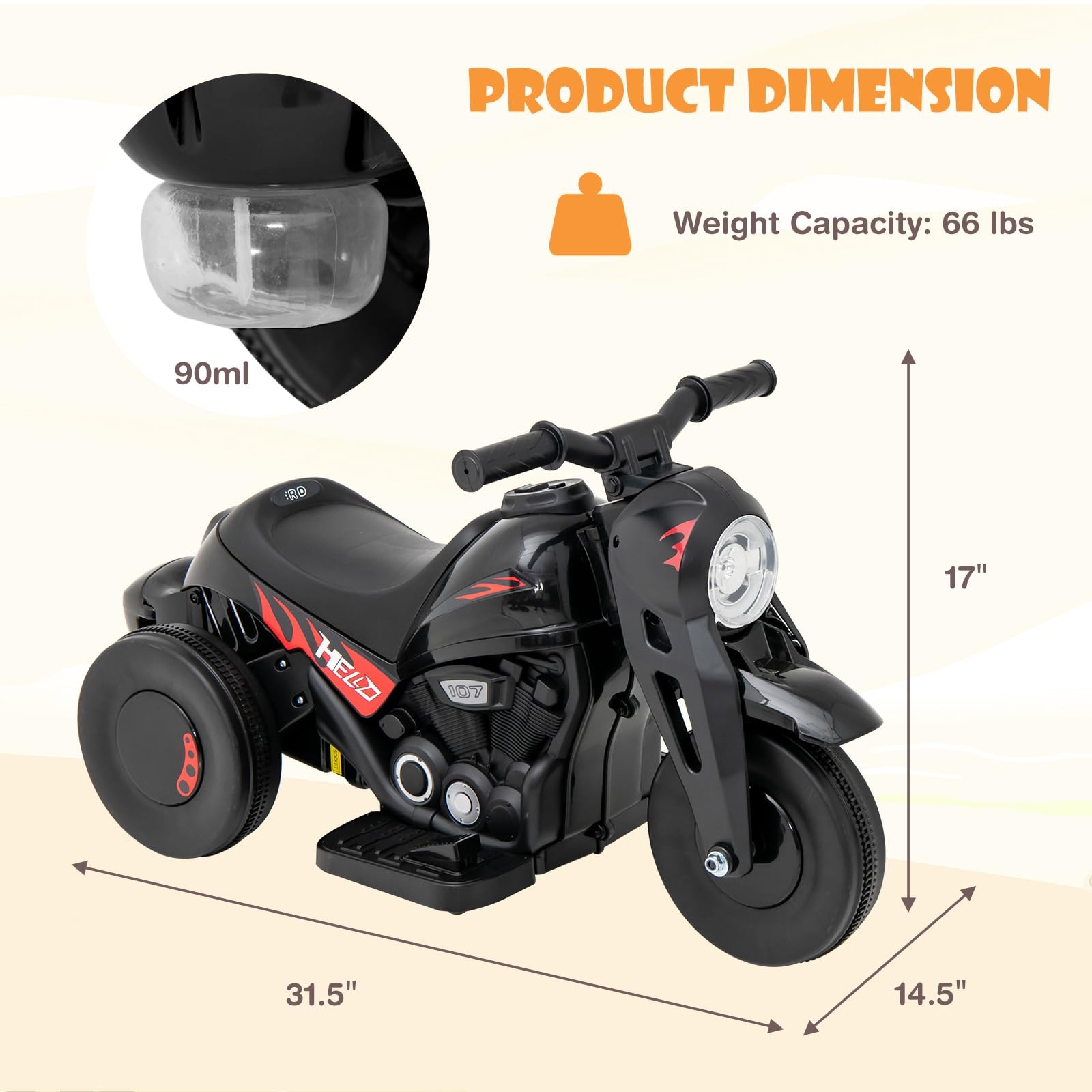 Kids Motorcycle 6V Electric Ride On Car Automatic Bubble Foot Pedal