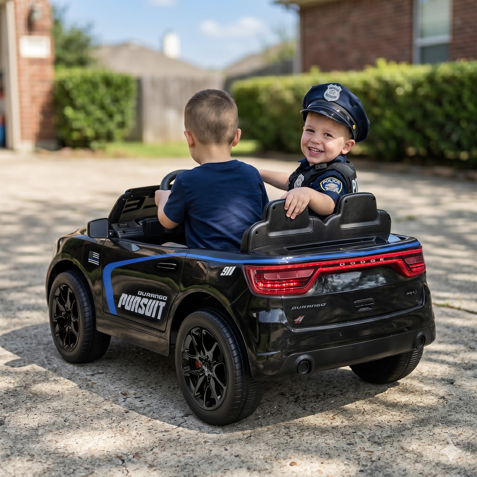 Qaba 12V Licensed Dodge Ride On Police Car with 2 Seater for Age 3-6, Black