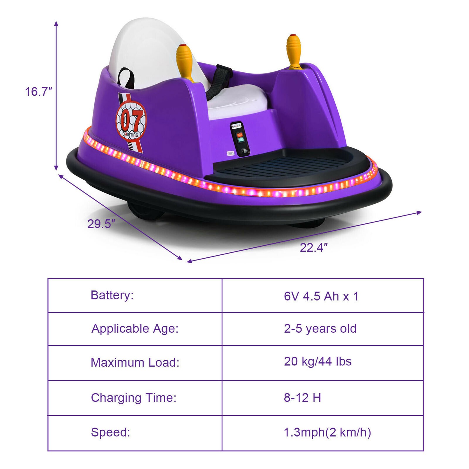 6V Kids Ride On Bumper Car Vehicle 360 Degree Spin Toy w/ Remote Control Purple