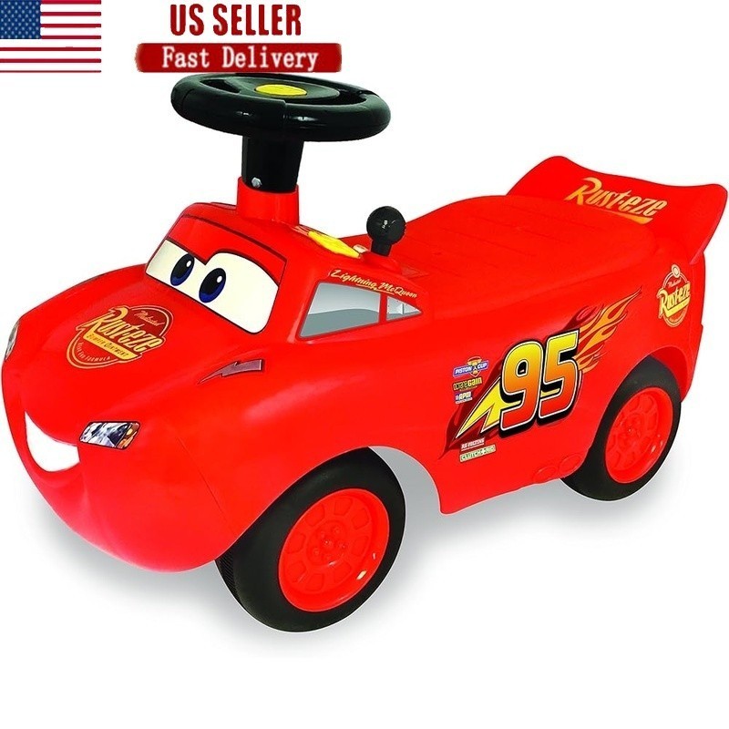 Kids Ride On Toy Car W/ Engine Sounds Flashing Lights Steering Wheel Fun New