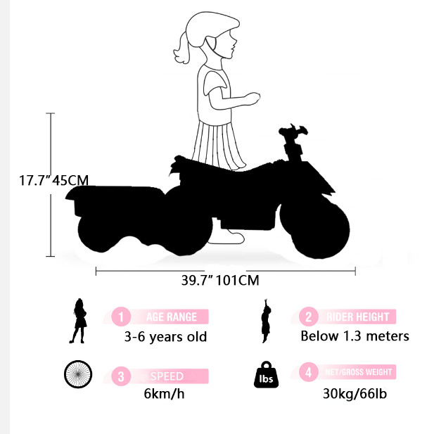6V Kids Electric Ride on Car ATV Toy Forward Reverse for Kids 3-6 Years Old Red